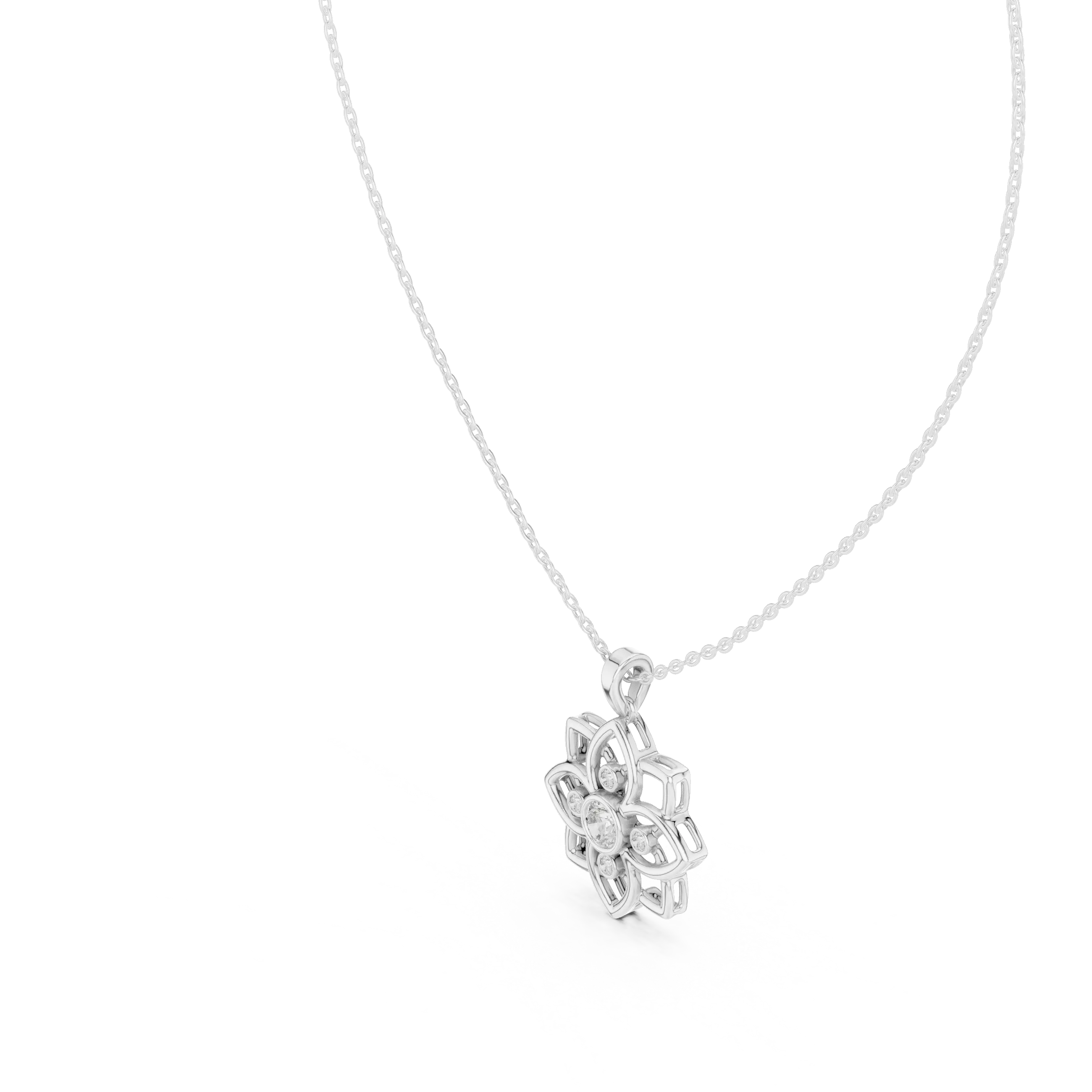 MJP29 - Openwork Lotus Blossom Diamond Pendant