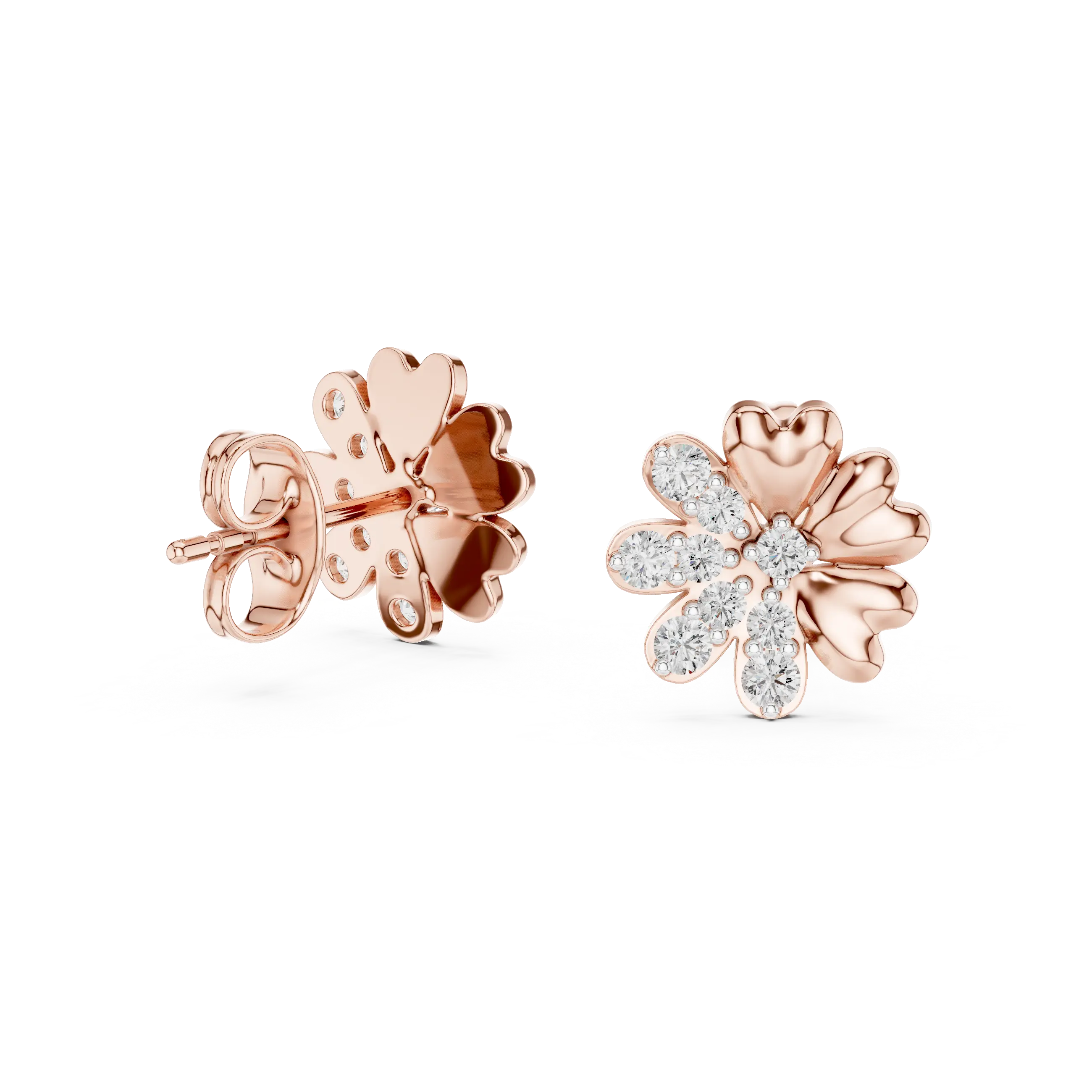 MJER34 - Half Pavé Floral Heart Petal Studs
