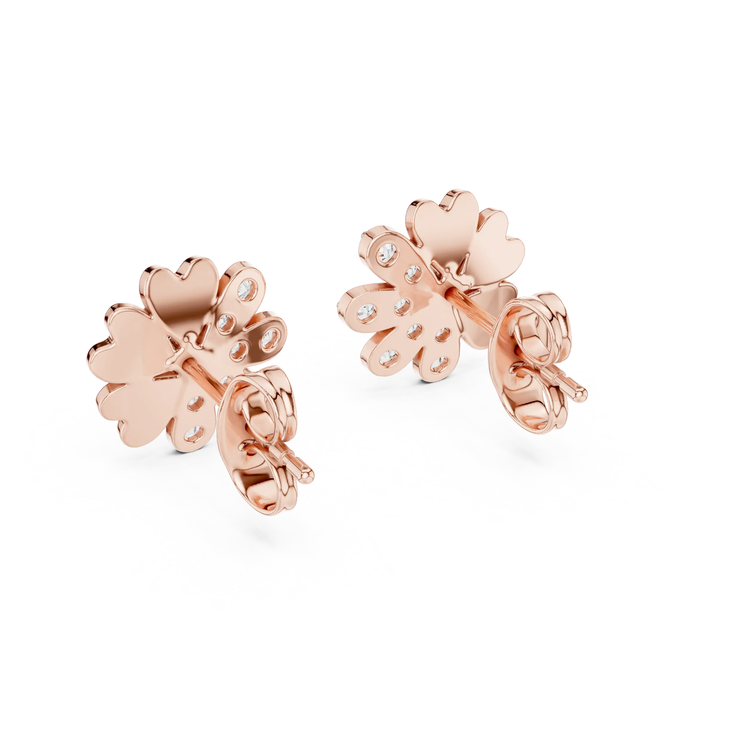MJER34 - Half Pavé Floral Heart Petal Studs