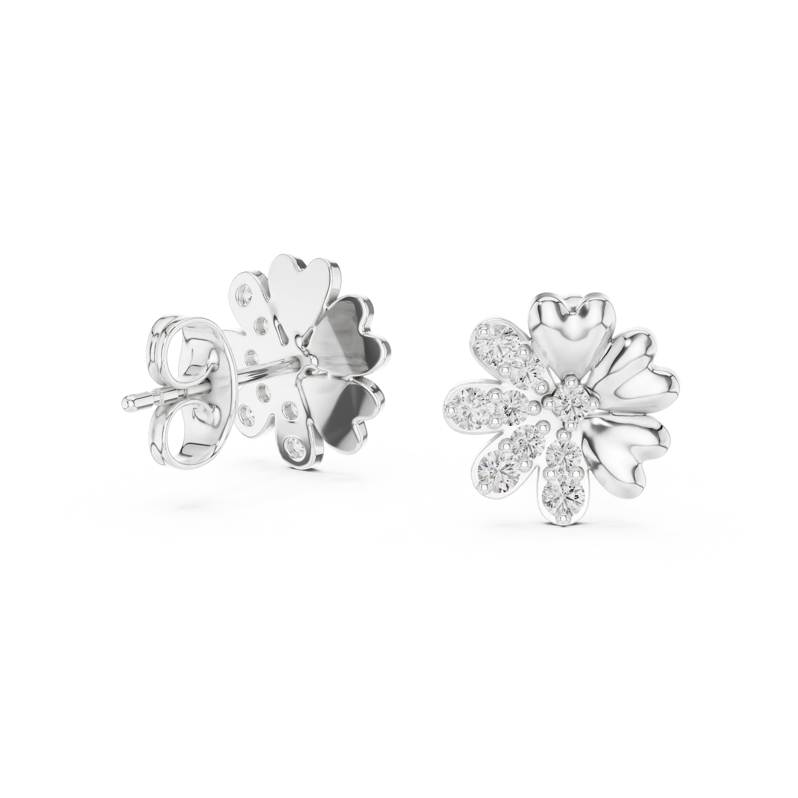 MJER34 - Half Pavé Floral Heart Petal Studs