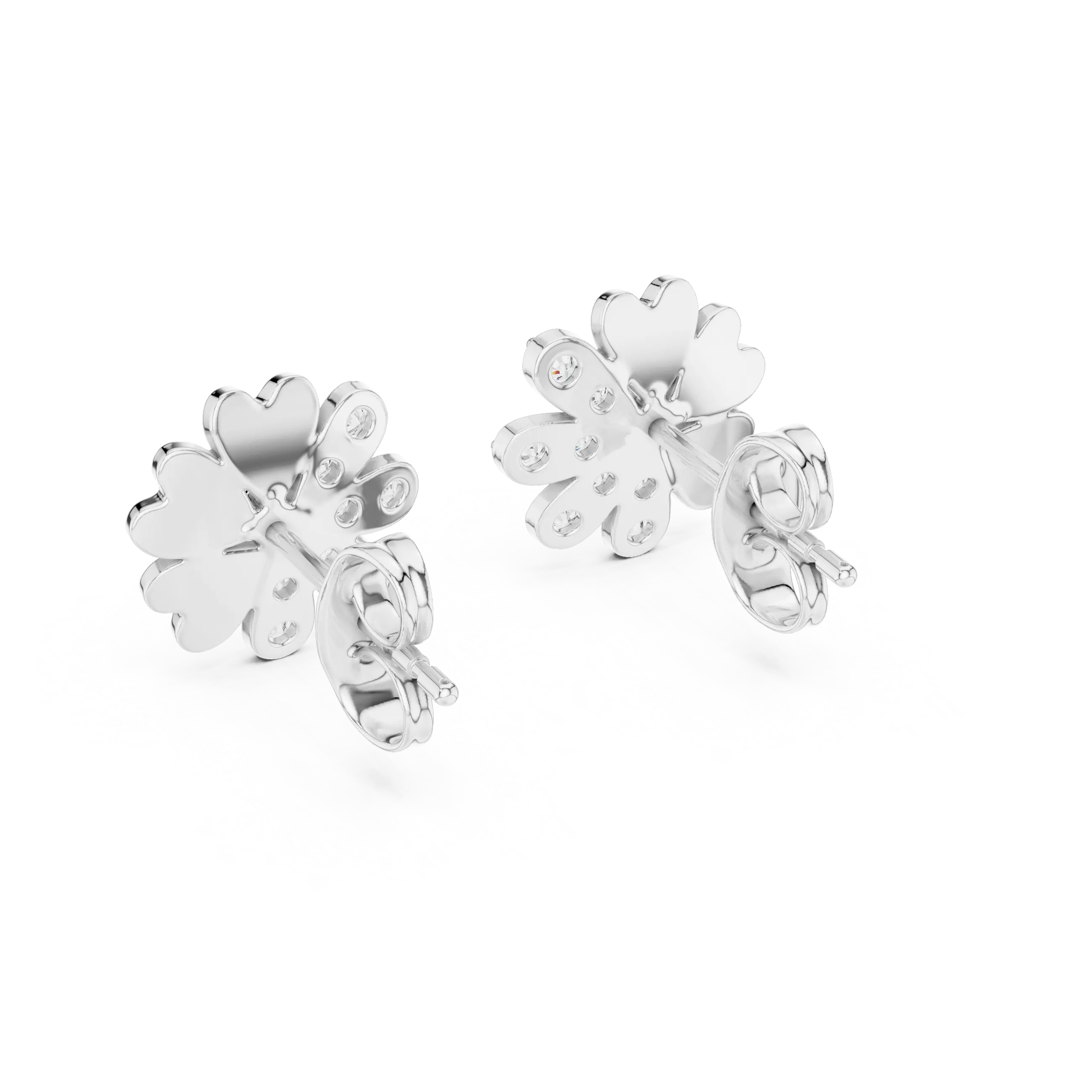 MJER34 - Half Pavé Floral Heart Petal Studs