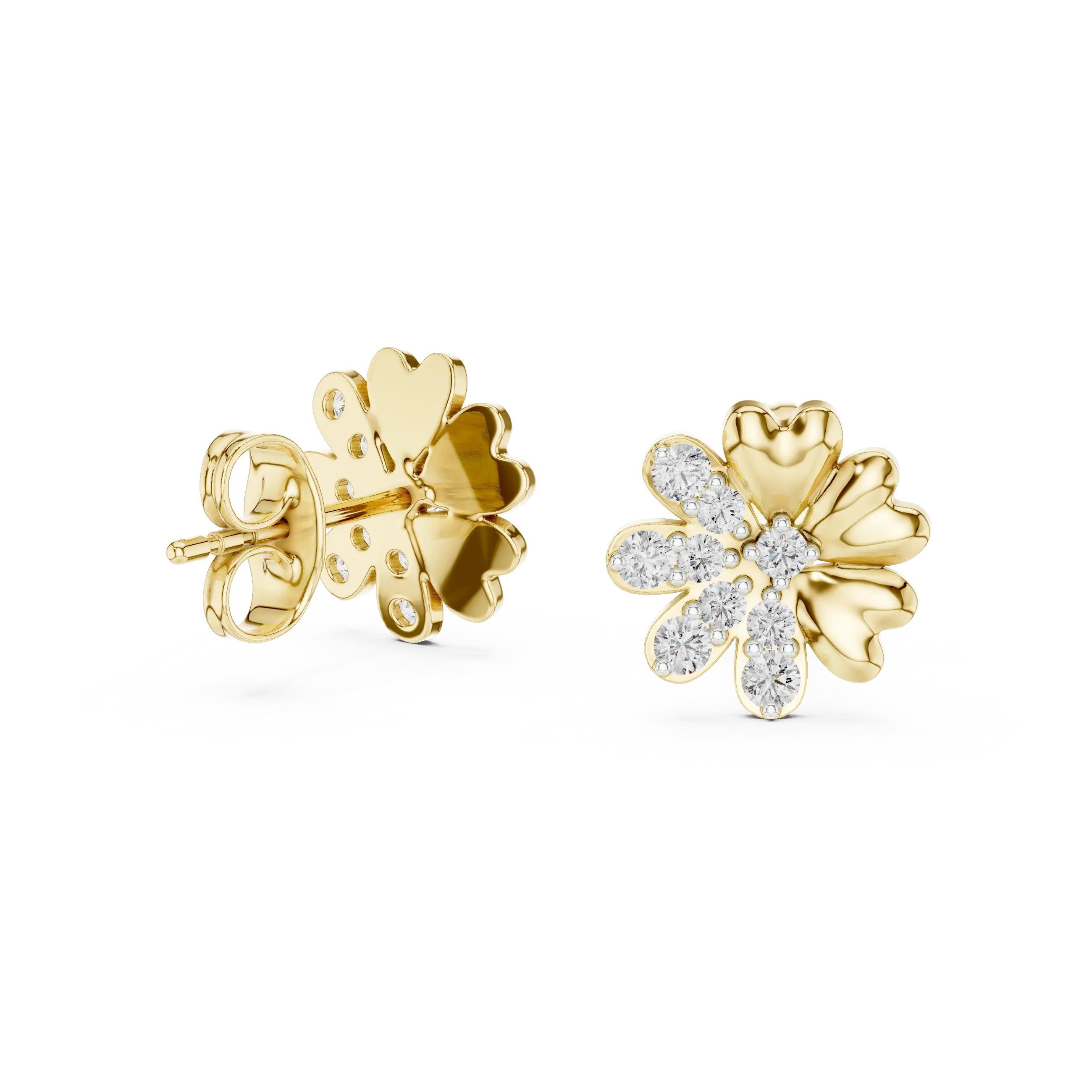 MJER34 - Half Pavé Floral Heart Petal Studs