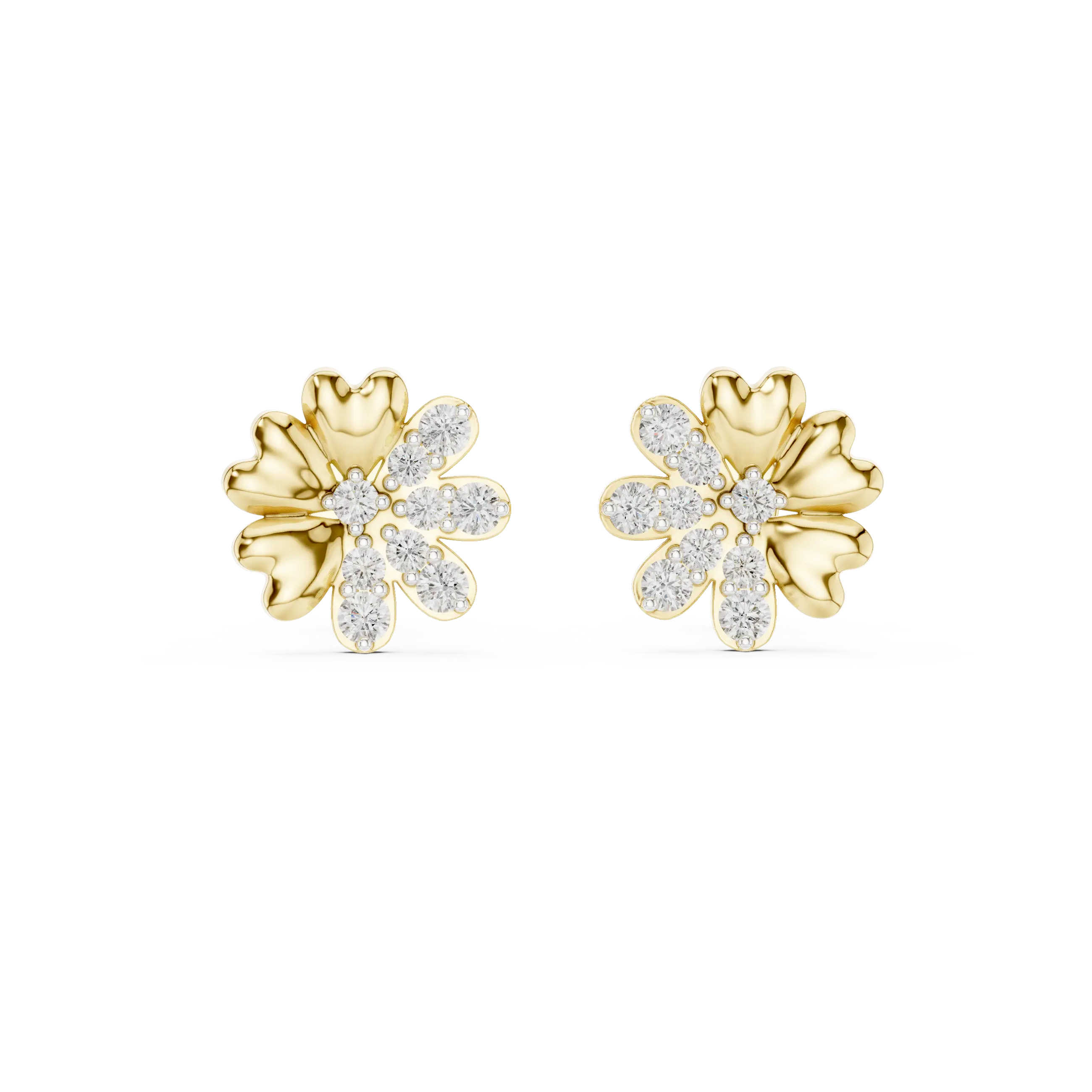MJER34 - Half Pavé Floral Heart Petal Studs