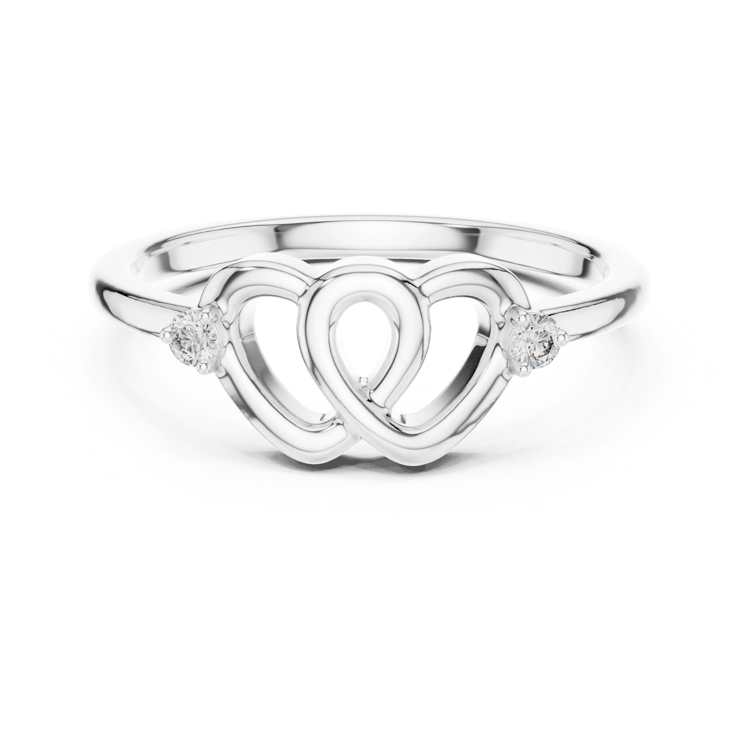 MJR061 - Interlocking Heart Openwork Two Stone Promise Ring