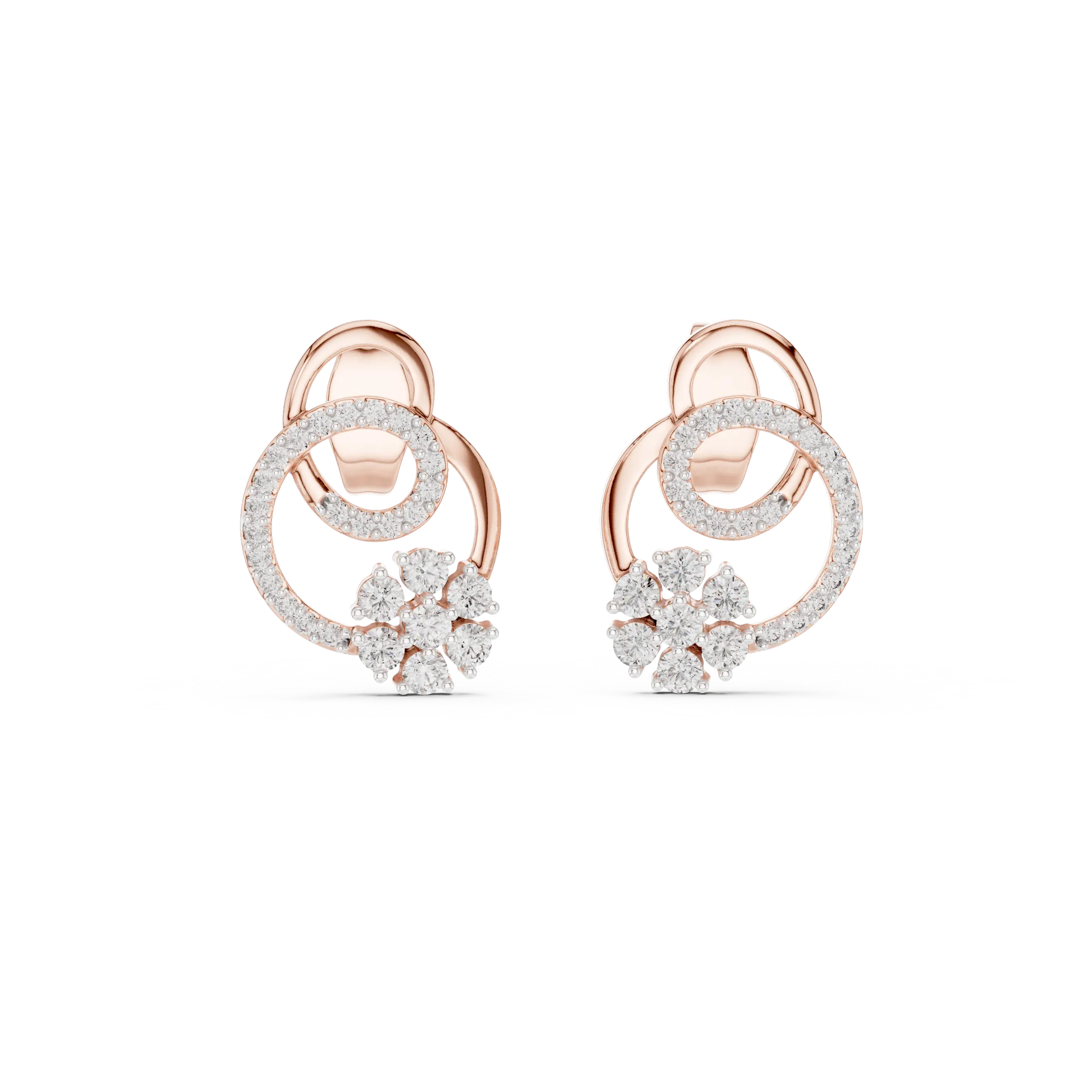 MJER43 - Dual Loop Pavé Floral Motif Earrings