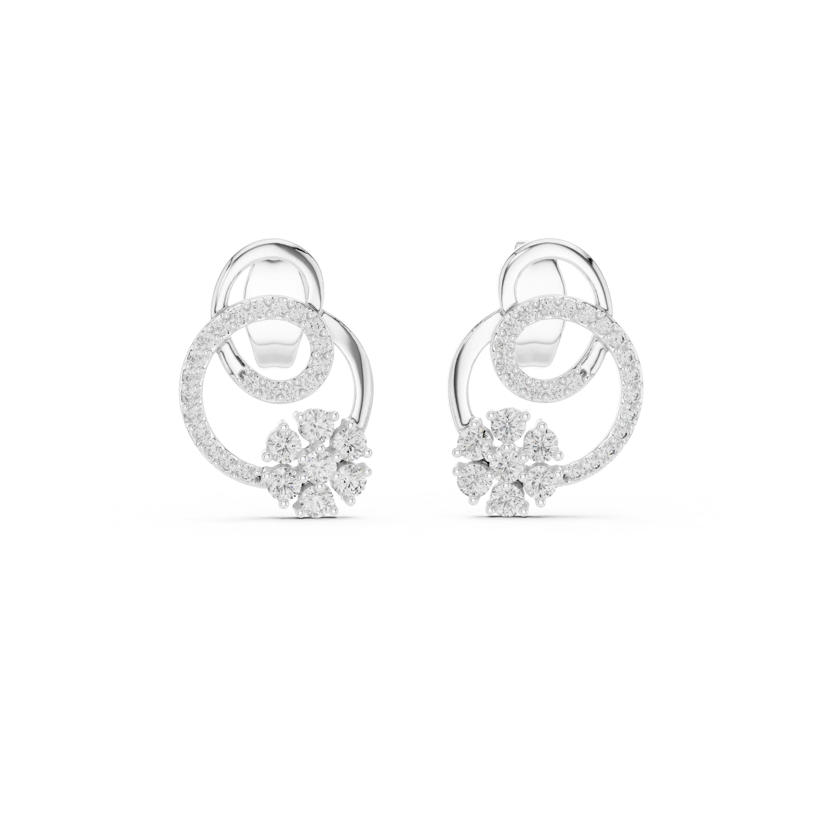 MJER43 - Dual Loop Pavé Floral Motif Earrings