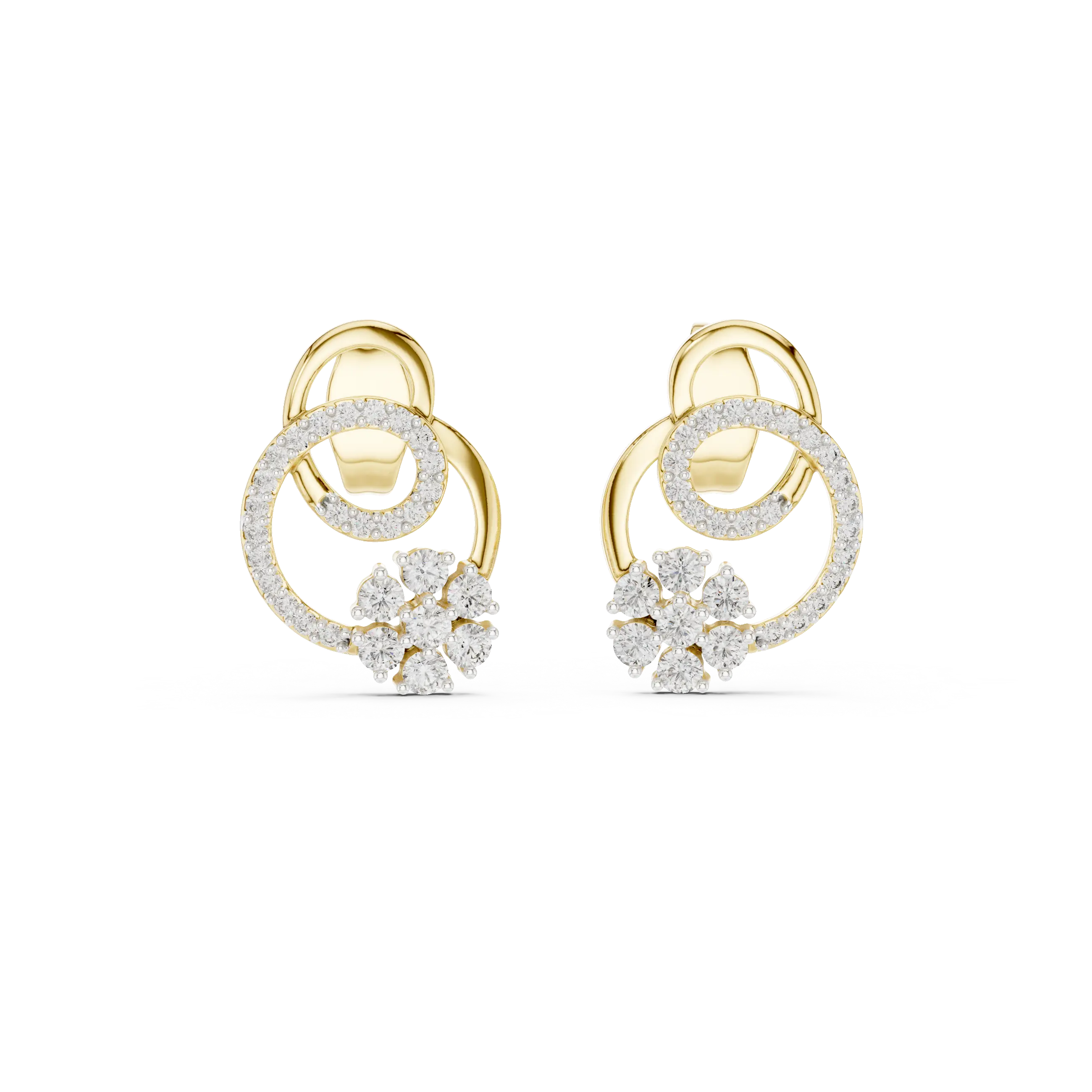 MJER43 - Dual Loop Pavé Floral Motif Earrings