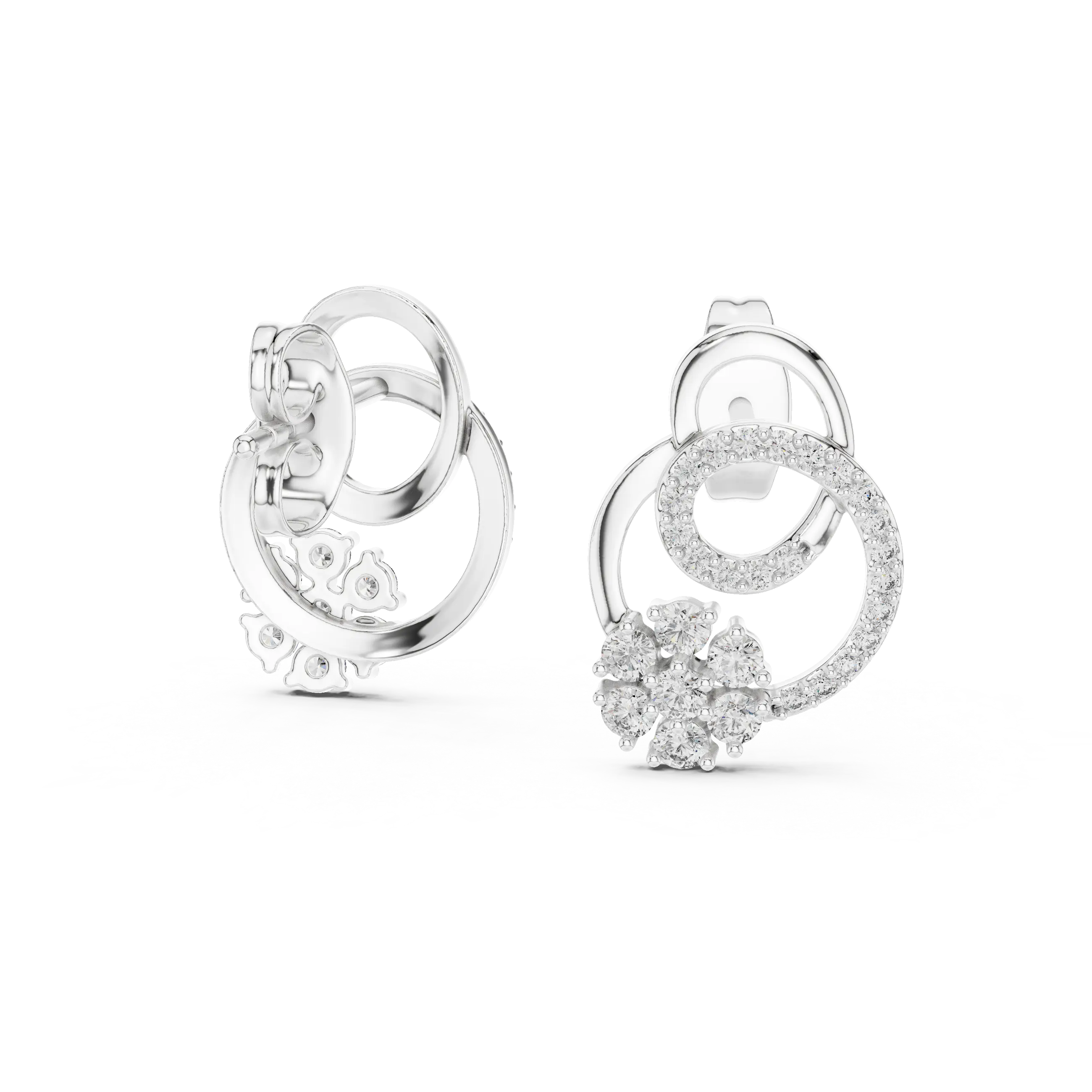 MJER43 - Dual Loop Pavé Floral Motif Earrings