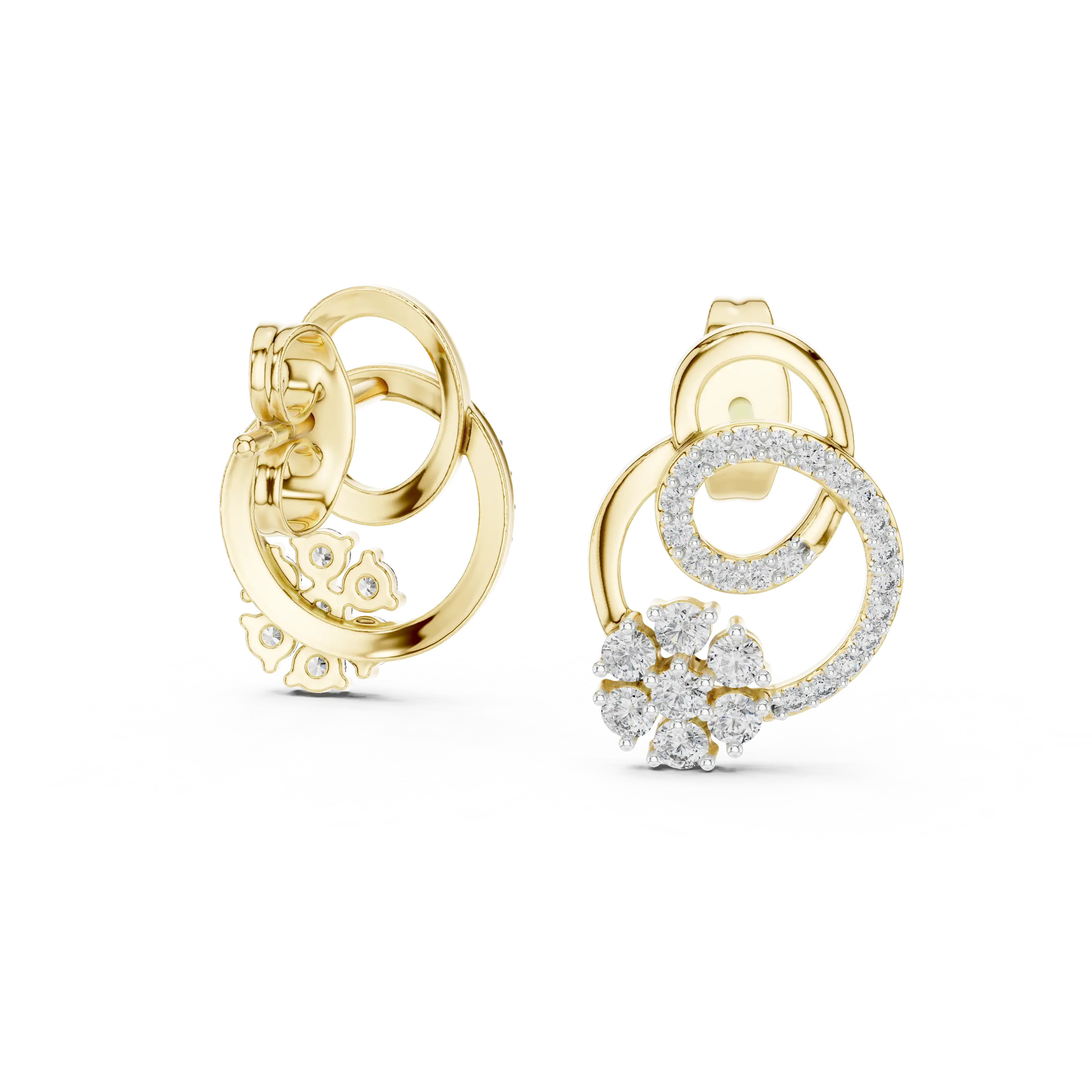 MJER43 - Dual Loop Pavé Floral Motif Earrings
