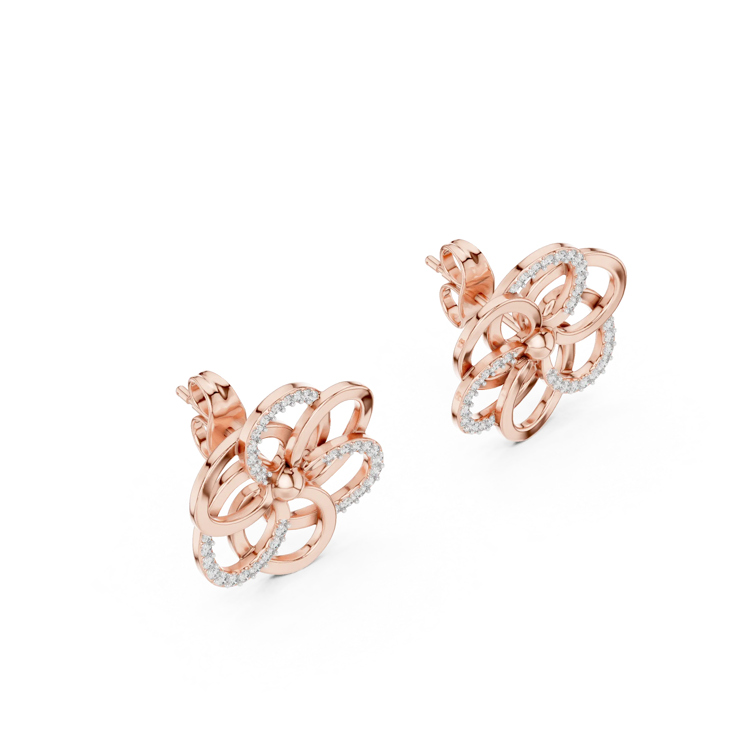 MJER44 - Spiral Bloom Pavé Accent Stud Earrings