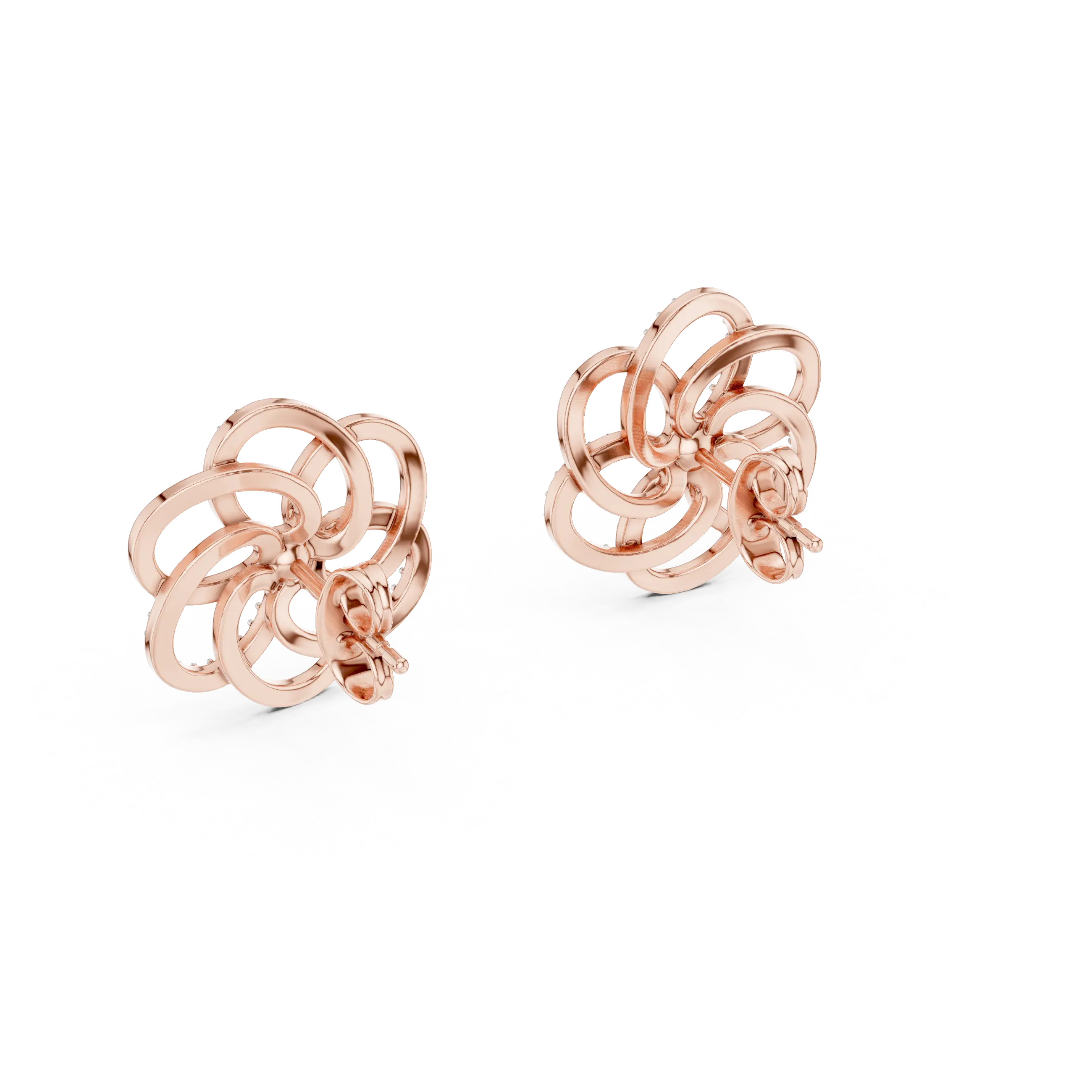 MJER44 - Spiral Bloom Pavé Accent Stud Earrings