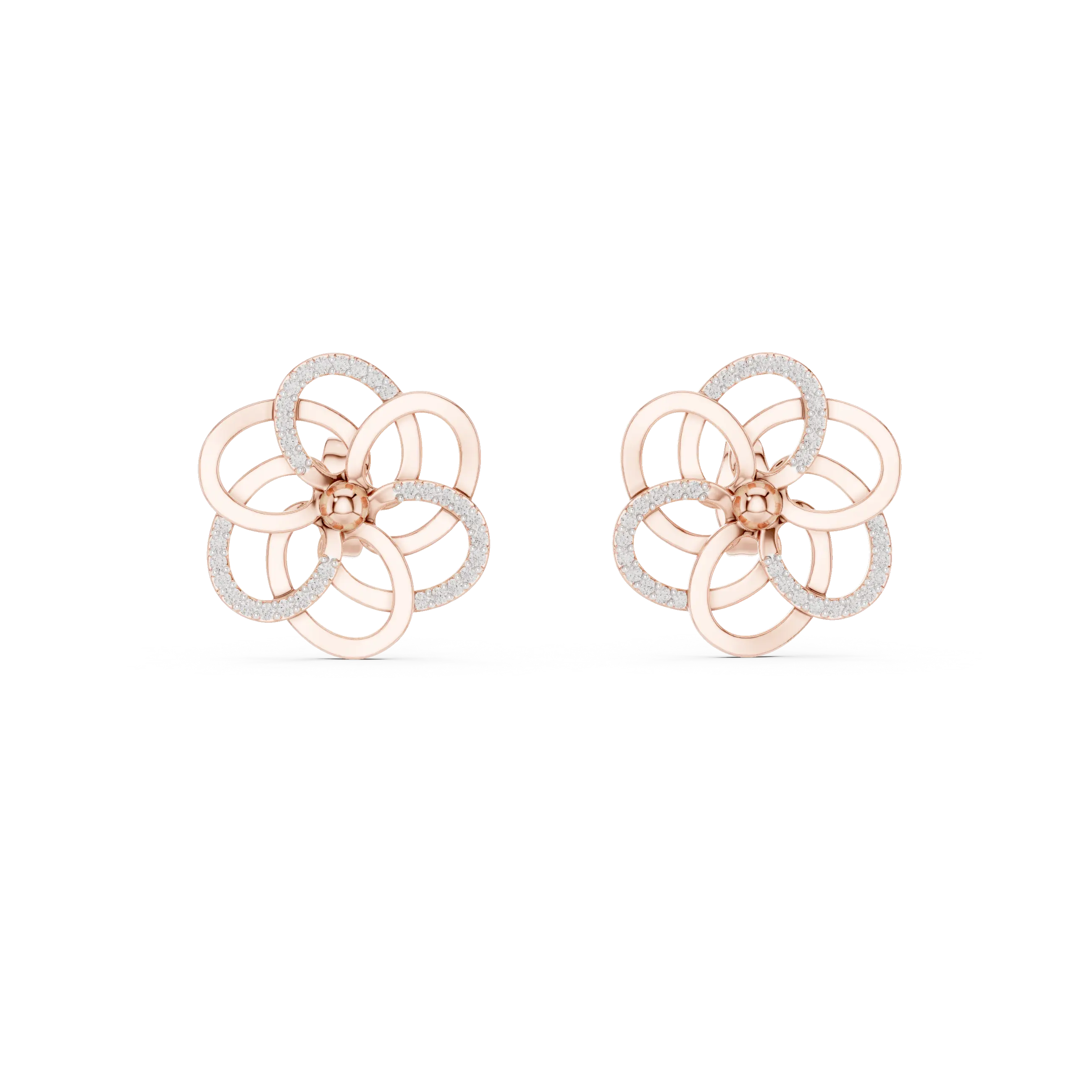 MJER44 - Spiral Bloom Pavé Accent Stud Earrings