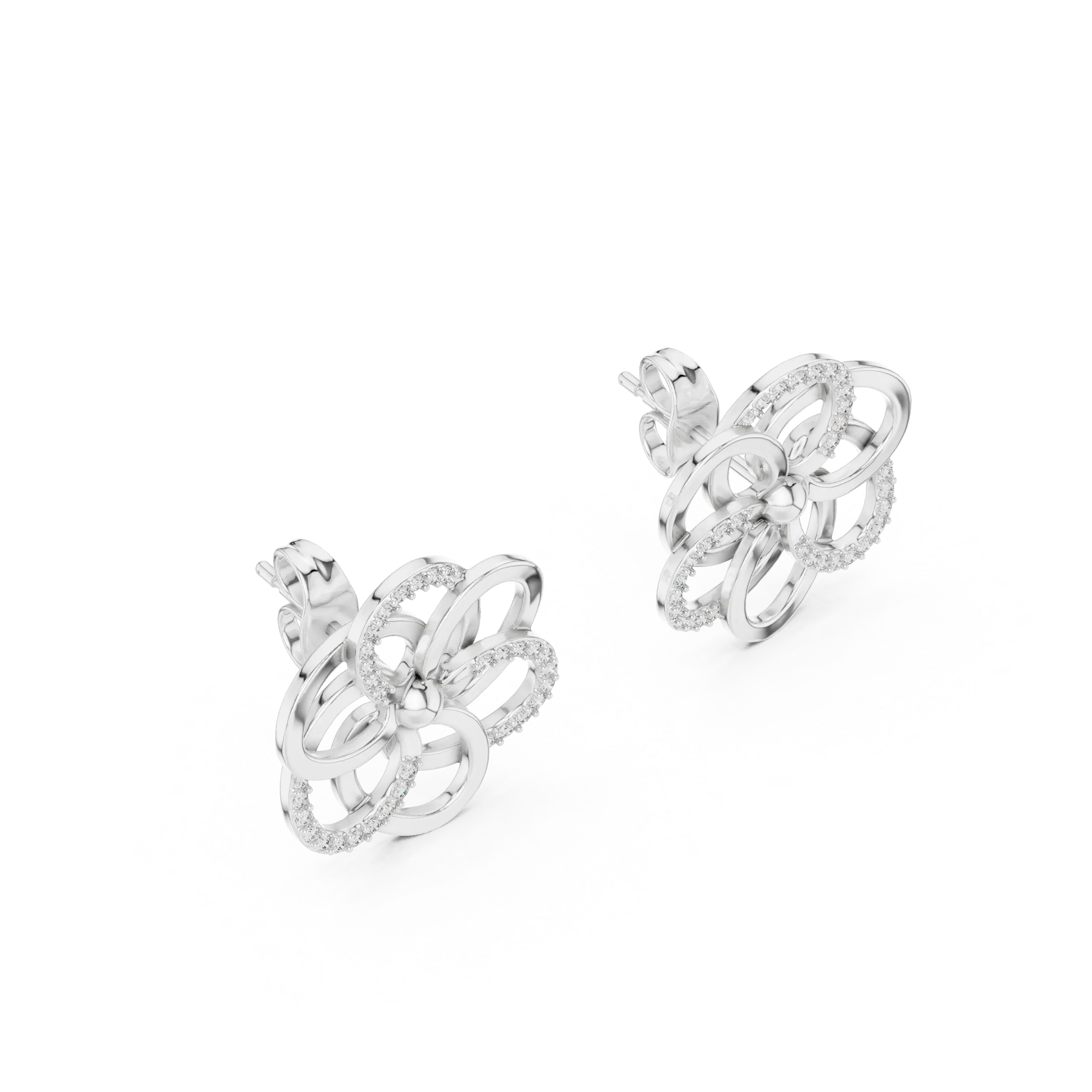 MJER44 - Spiral Bloom Pavé Accent Stud Earrings