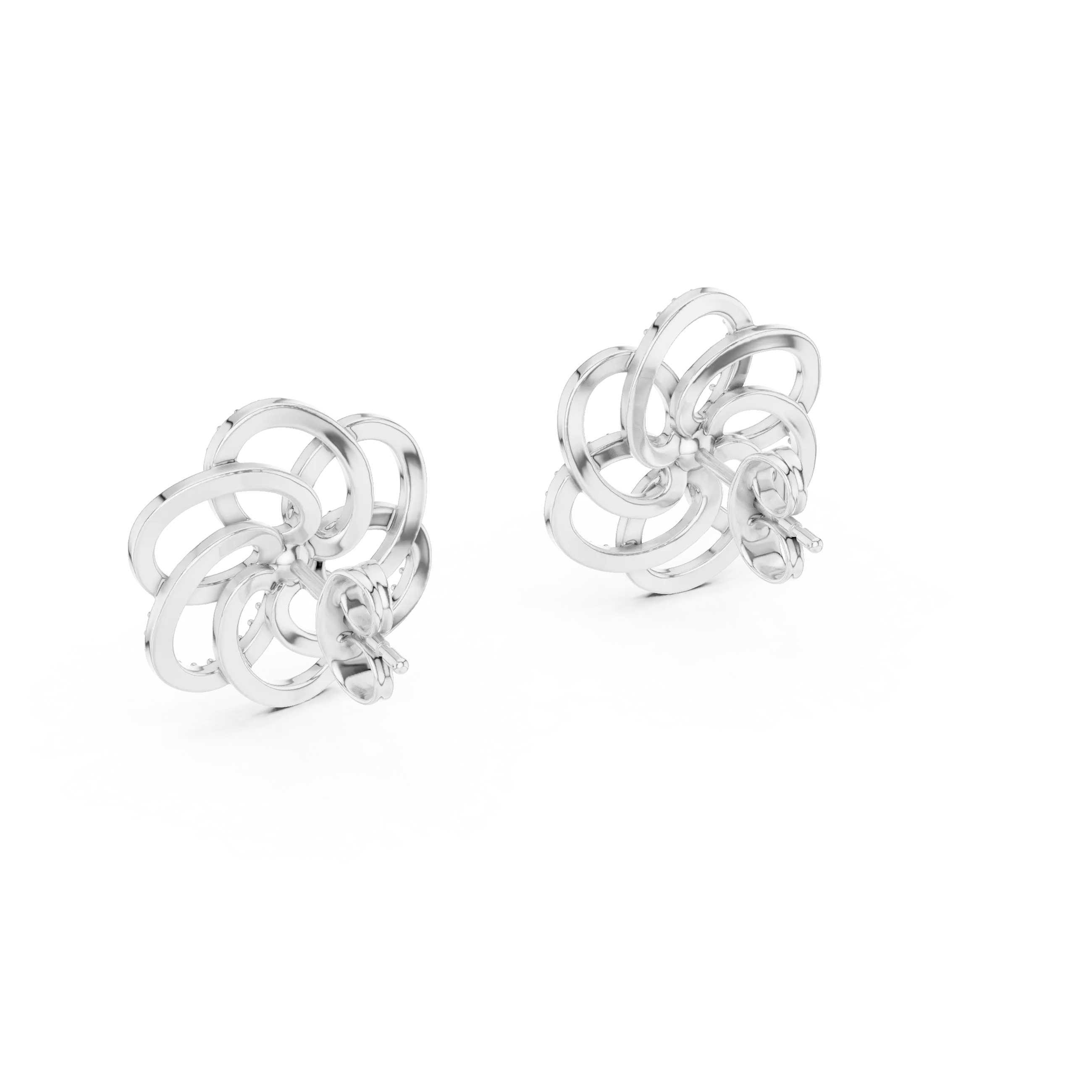 MJER44 - Spiral Bloom Pavé Accent Stud Earrings