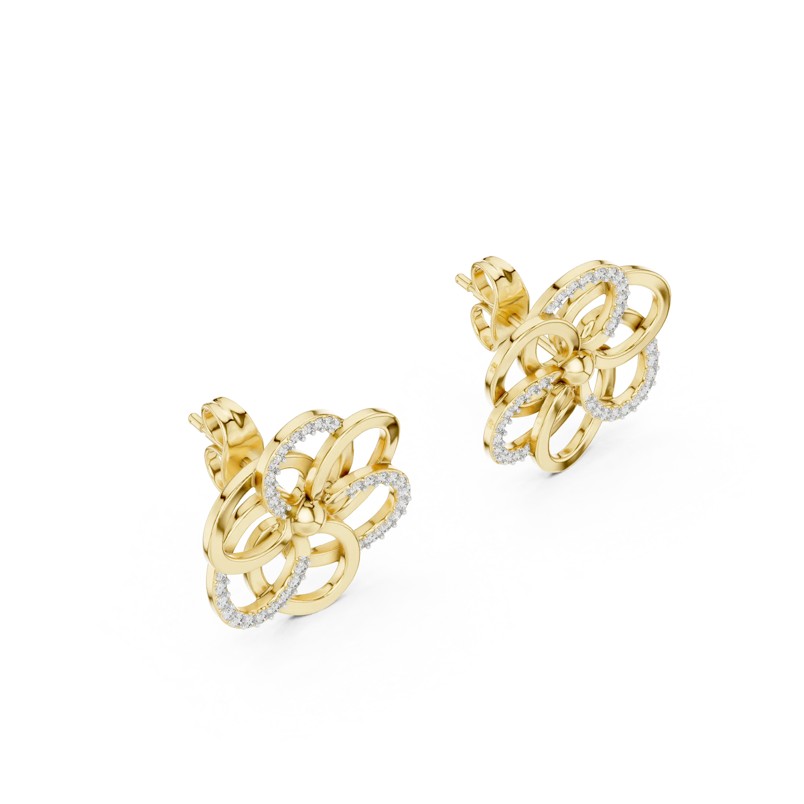 MJER44 - Spiral Bloom Pavé Accent Stud Earrings