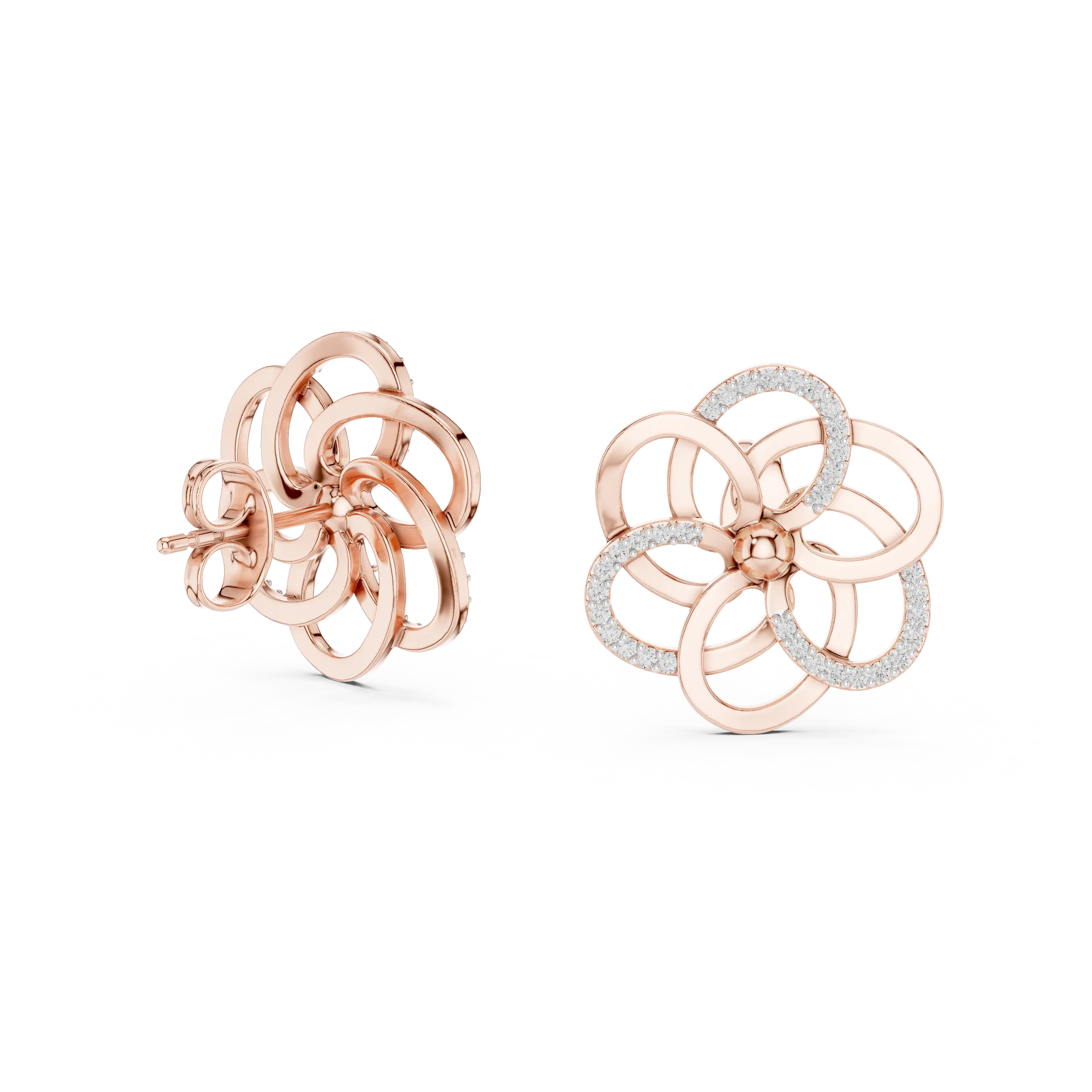MJER44 - Spiral Bloom Pavé Accent Stud Earrings