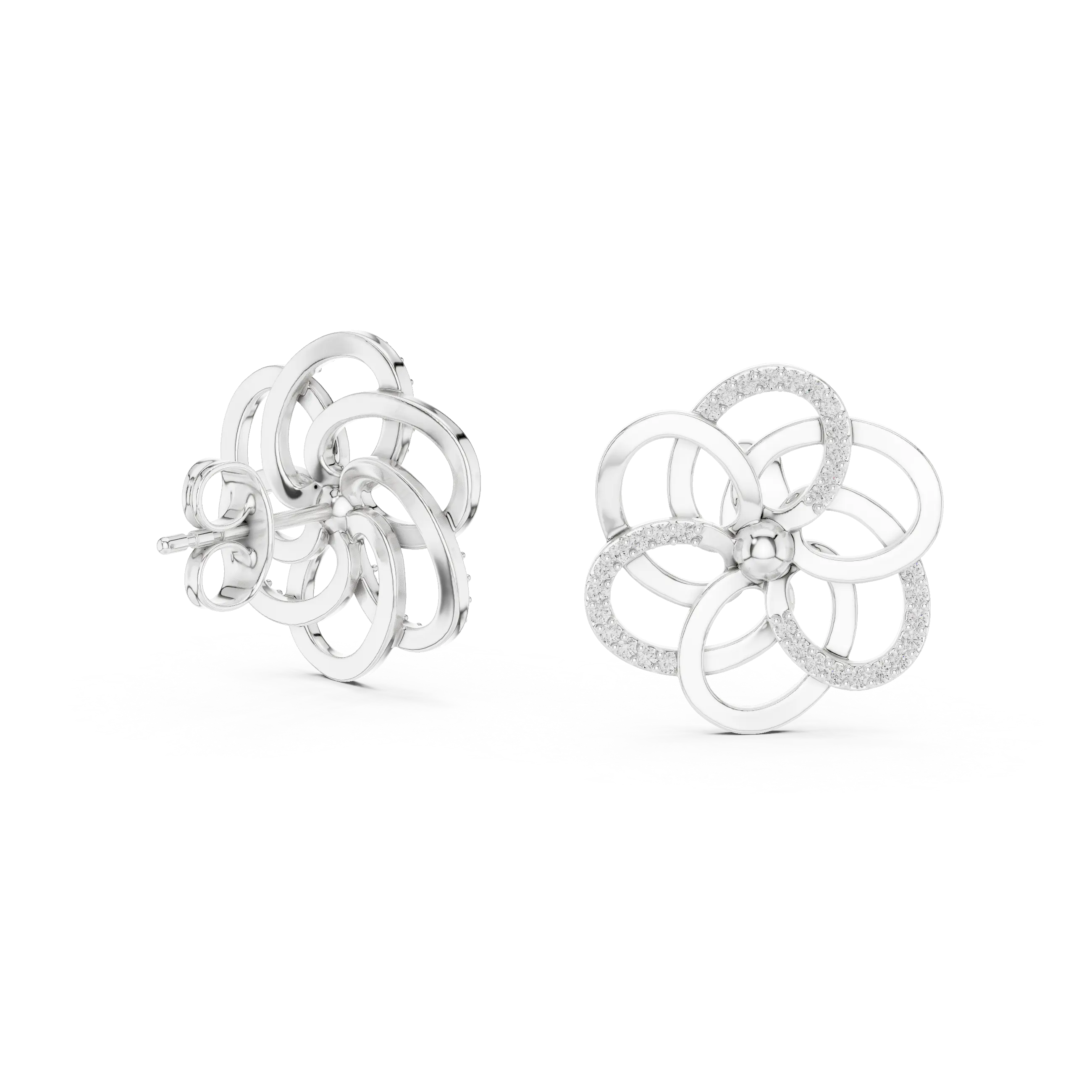 MJER44 - Spiral Bloom Pavé Accent Stud Earrings