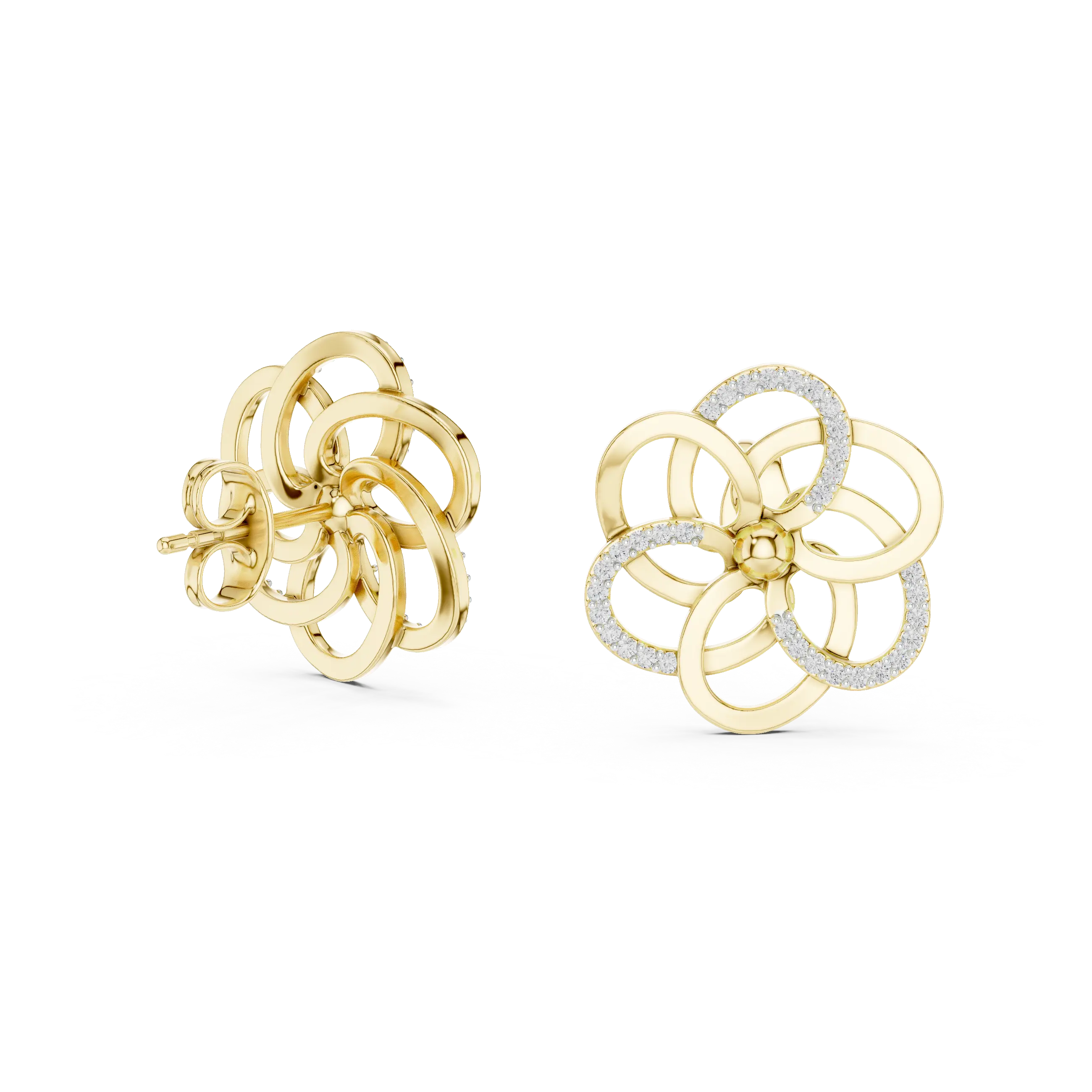 MJER44 - Spiral Bloom Pavé Accent Stud Earrings