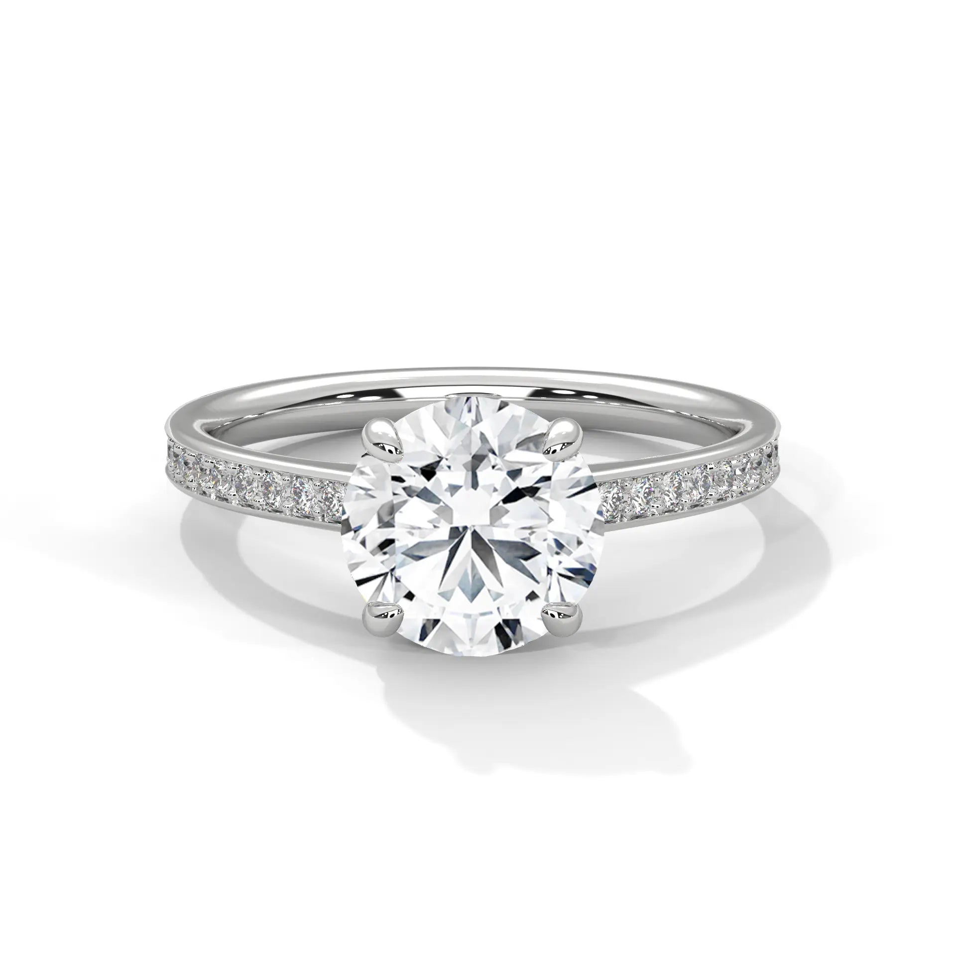 MJBS13 - Four-Prong Round Stone Pavé Accent Ring