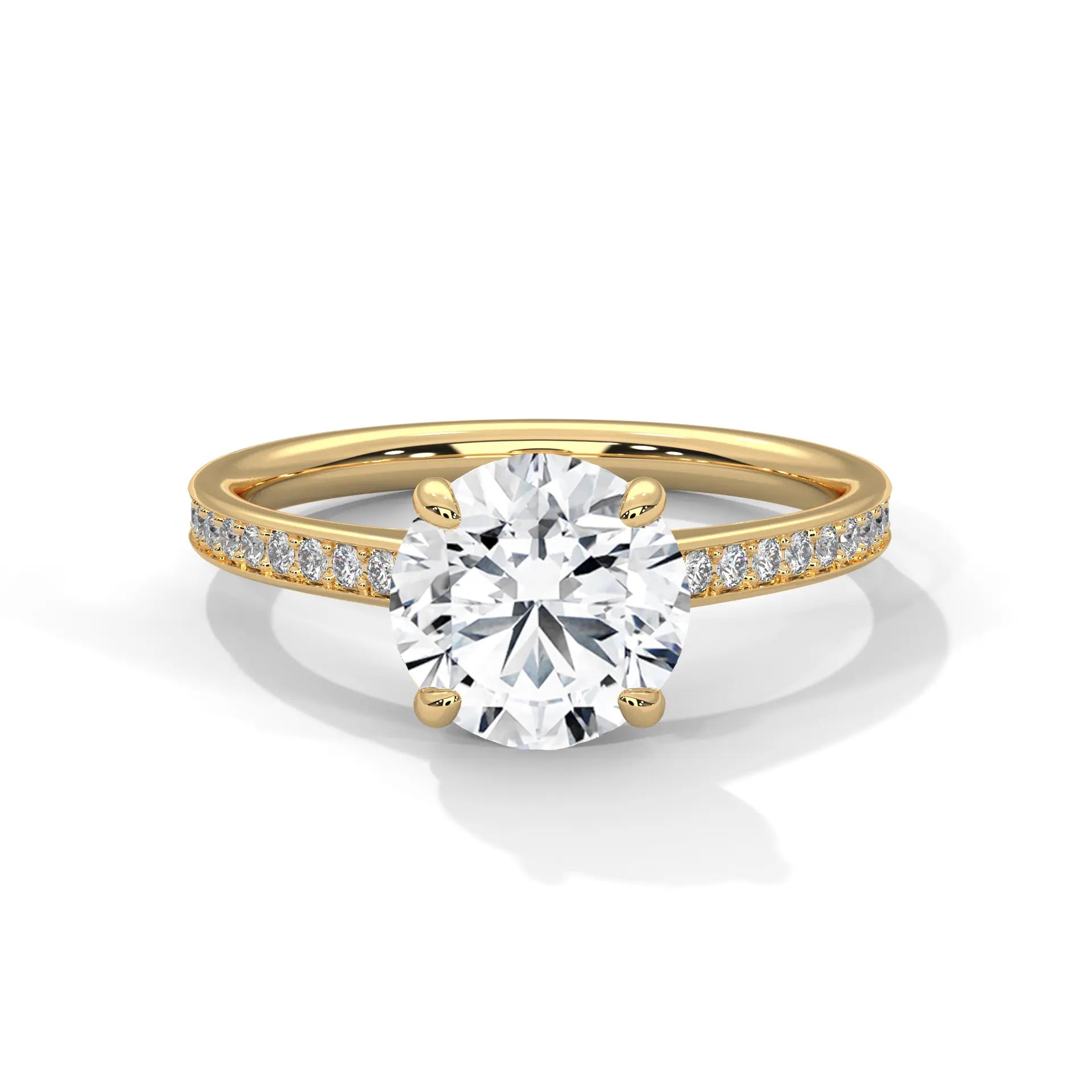 MJBS13 - Four-Prong Round Stone Pavé Accent Ring