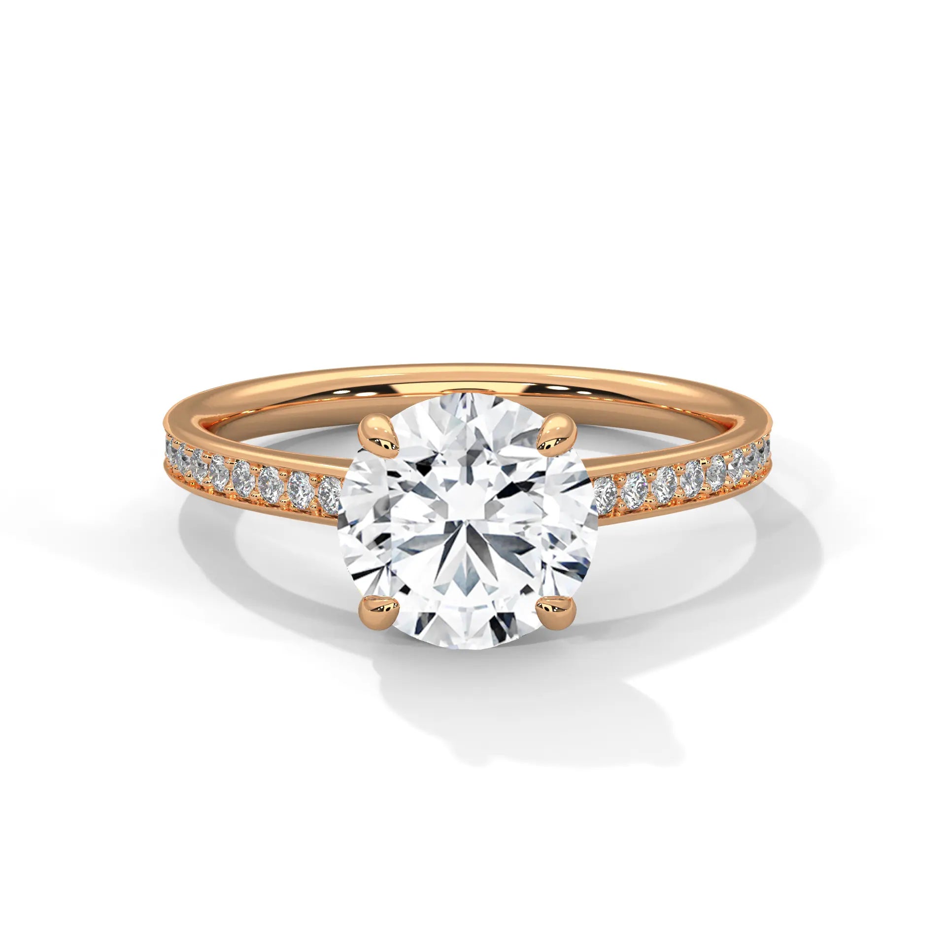 MJBS13 - Four-Prong Round Stone Pavé Accent Ring