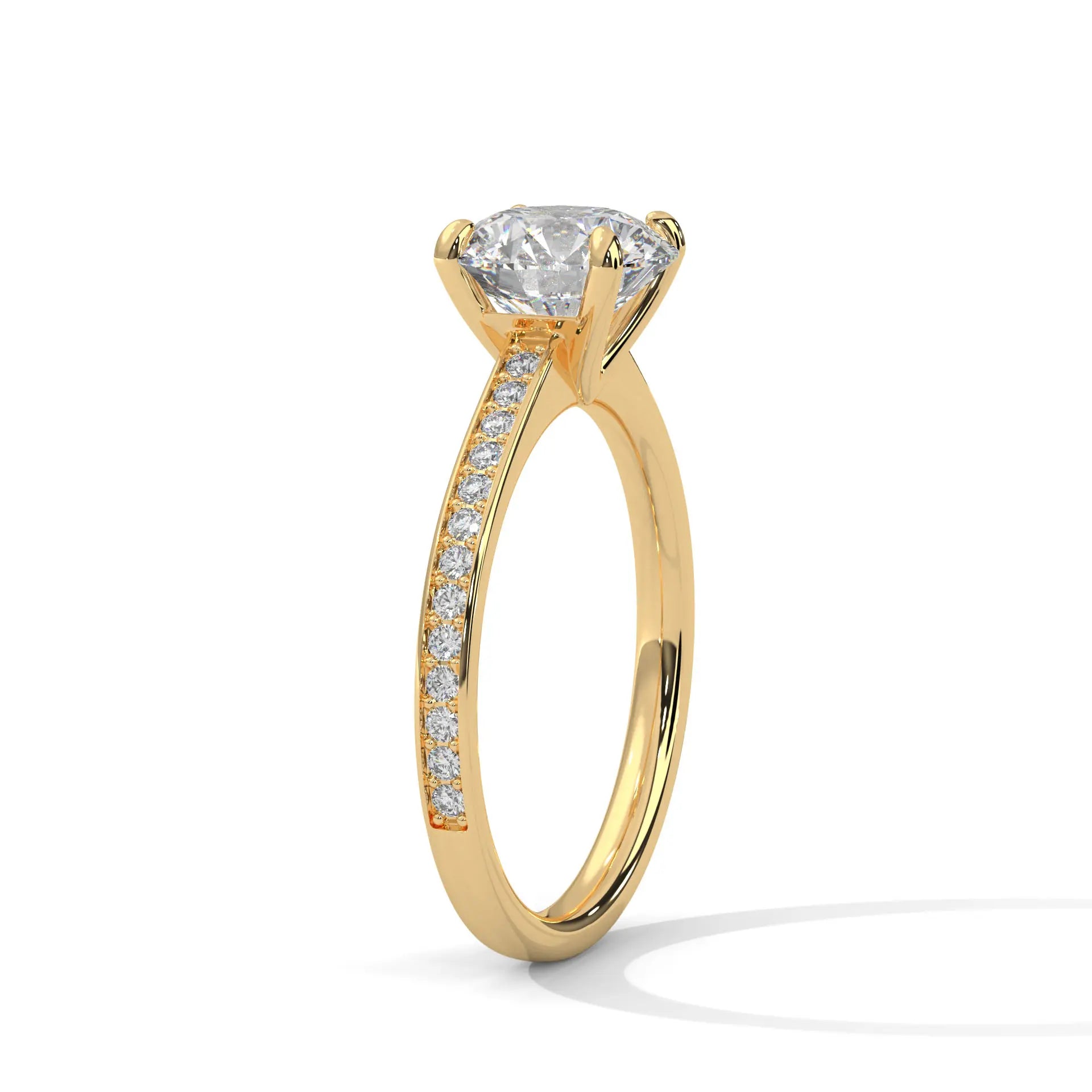 MJBS13 - Four-Prong Round Stone Pavé Accent Ring