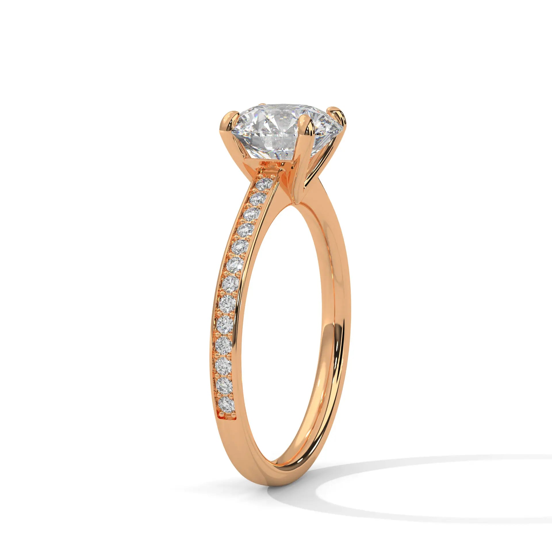 MJBS13 - Four-Prong Round Stone Pavé Accent Ring