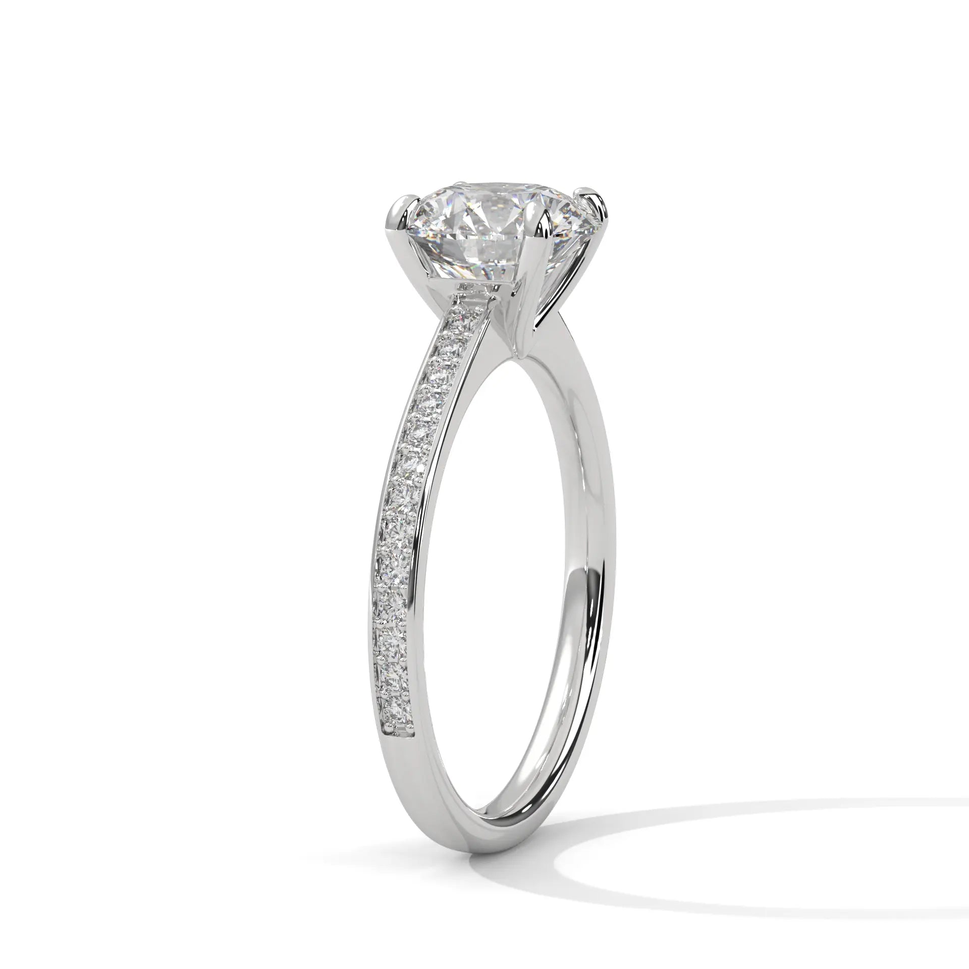 MJBS13 - Four-Prong Round Stone Pavé Accent Ring