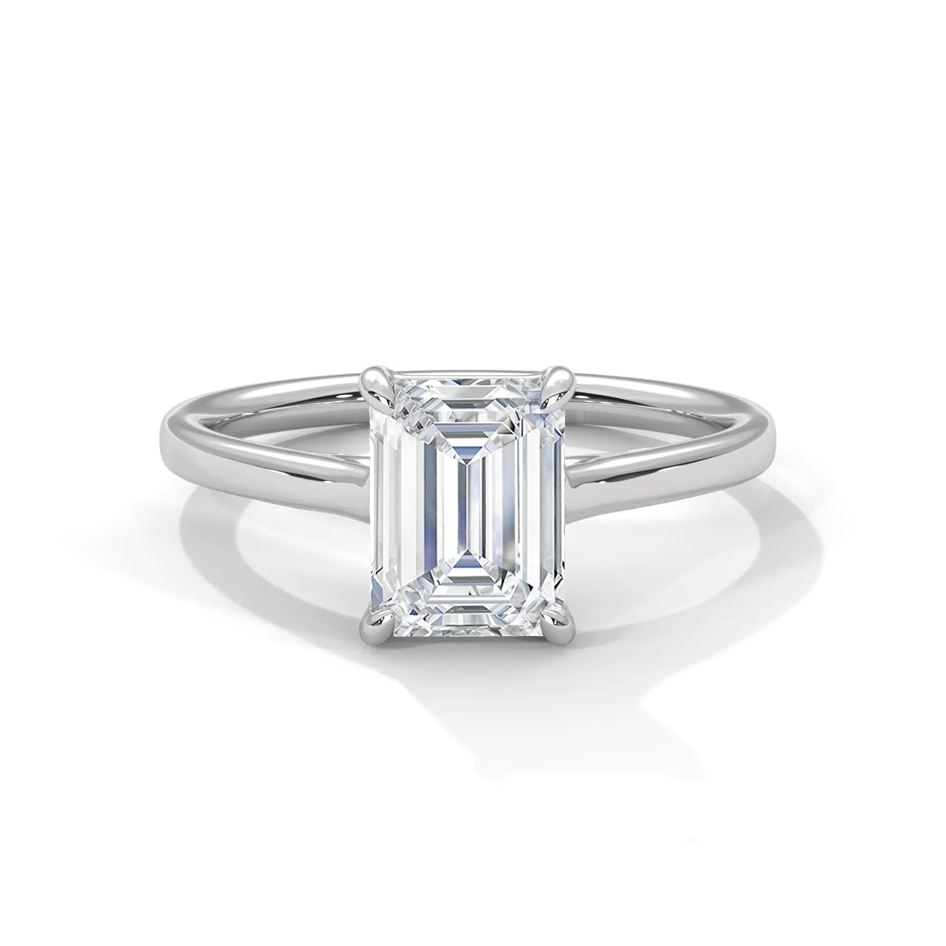 MJBS18 - Emerald Cut Solitaire Engagement Ring with Polished Band