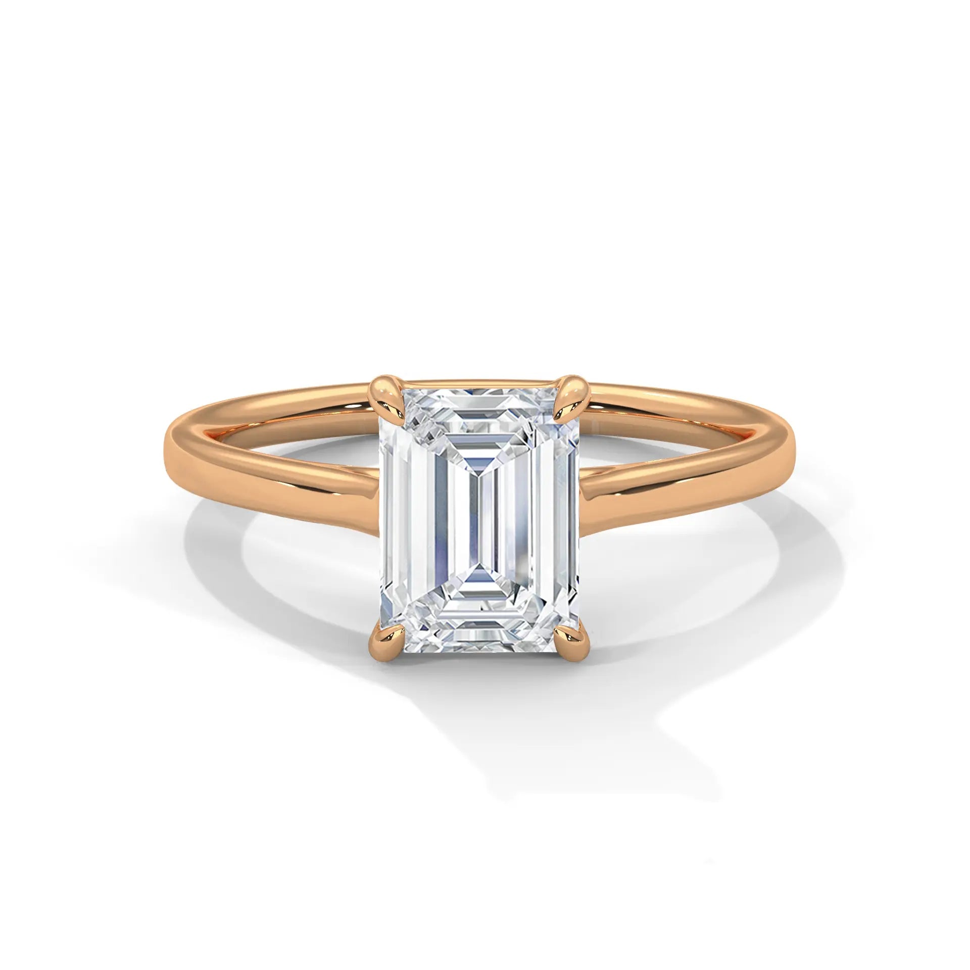 MJBS18 - Emerald Cut Solitaire Engagement Ring with Polished Band