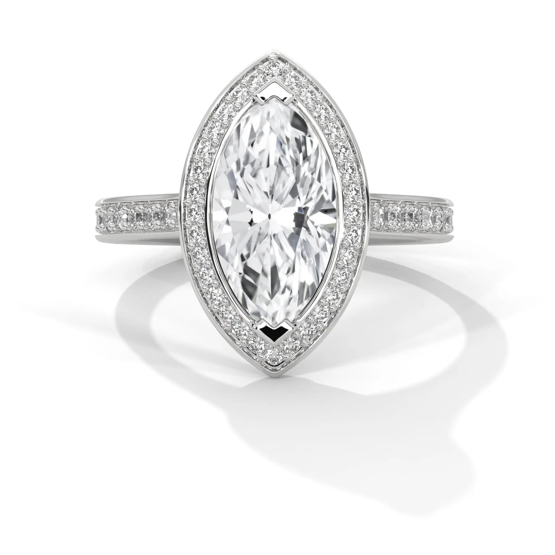 MJBS48 - Cathedral Style Marquise Bezel Halo Wedding Ring