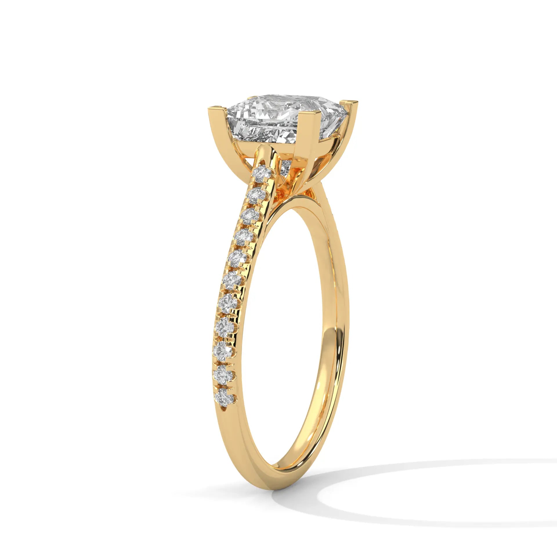 MJBS10 - Princess Cut Delicate Pavé Prong-Set Solitaire