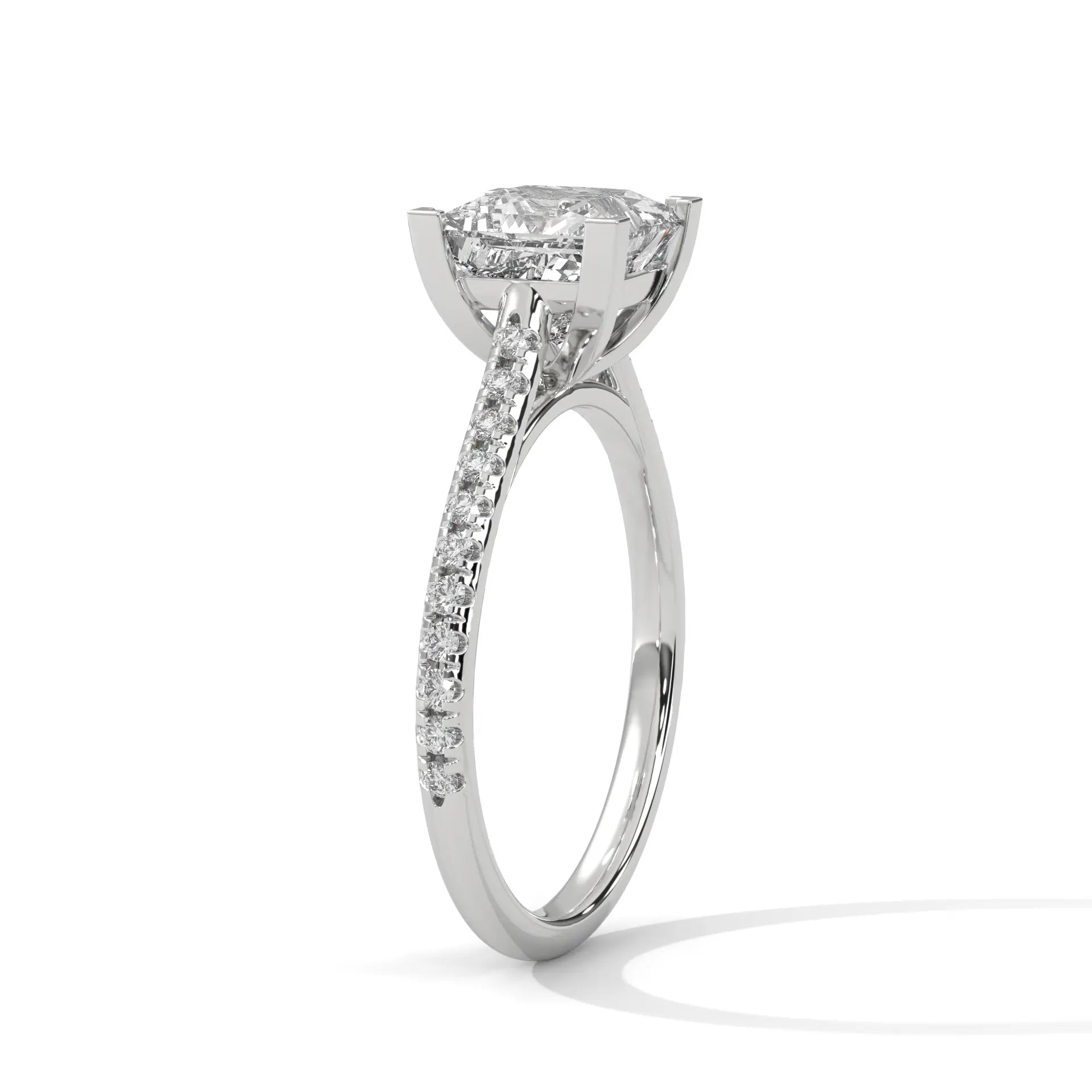 MJBS10 - Princess Cut Delicate Pavé Prong-Set Solitaire