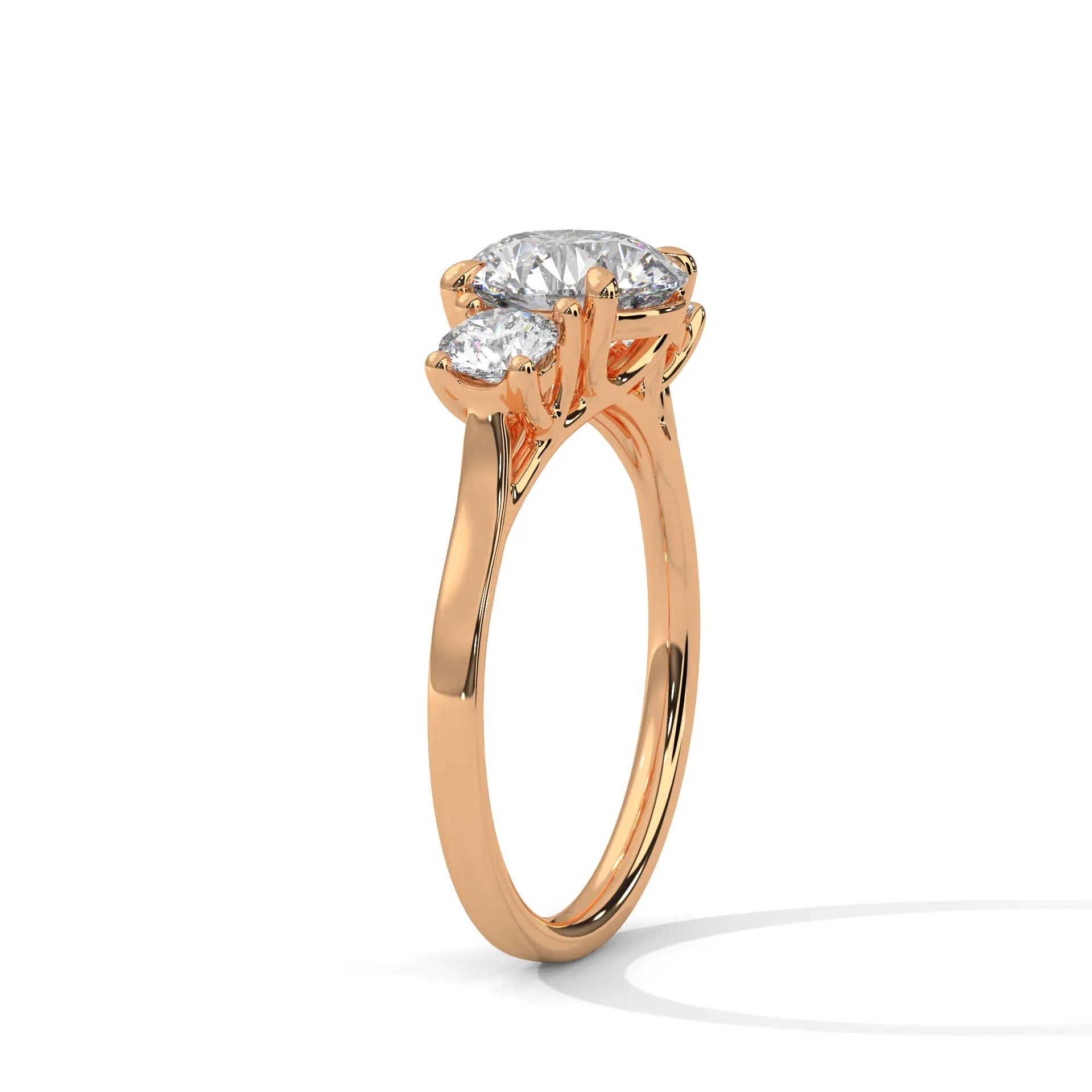 MJBS17 - Round Brilliant Trilogy Engagement Ring with Polished Band