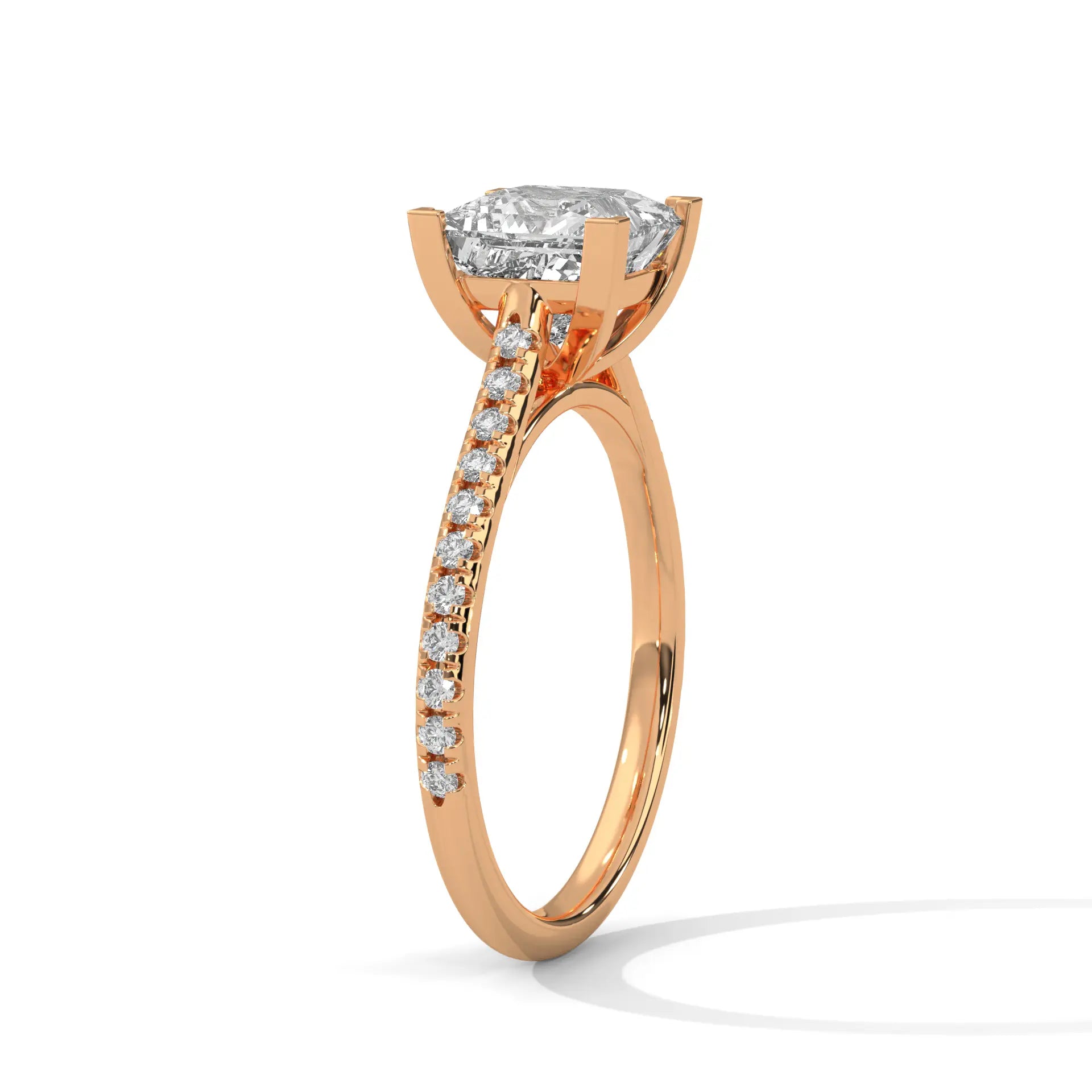 MJBS10 - Princess Cut Delicate Pavé Prong-Set Solitaire