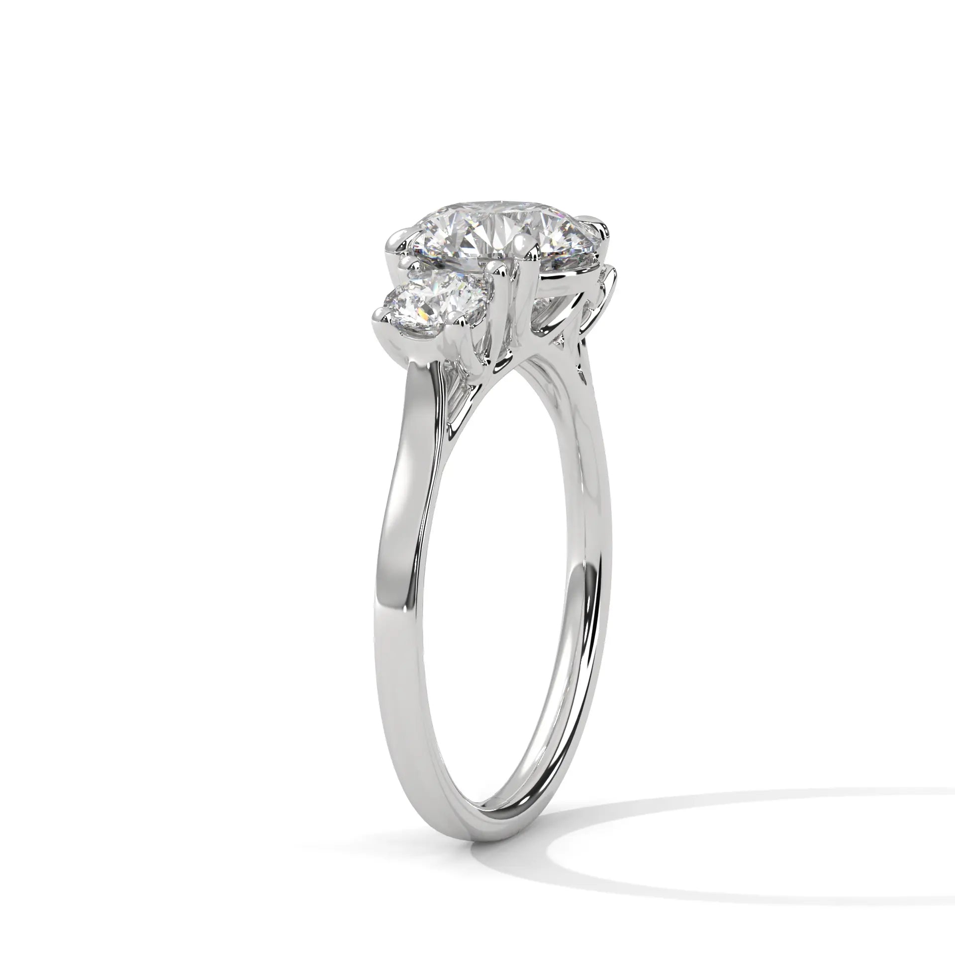 MJBS17 - Round Brilliant Trilogy Engagement Ring with Polished Band