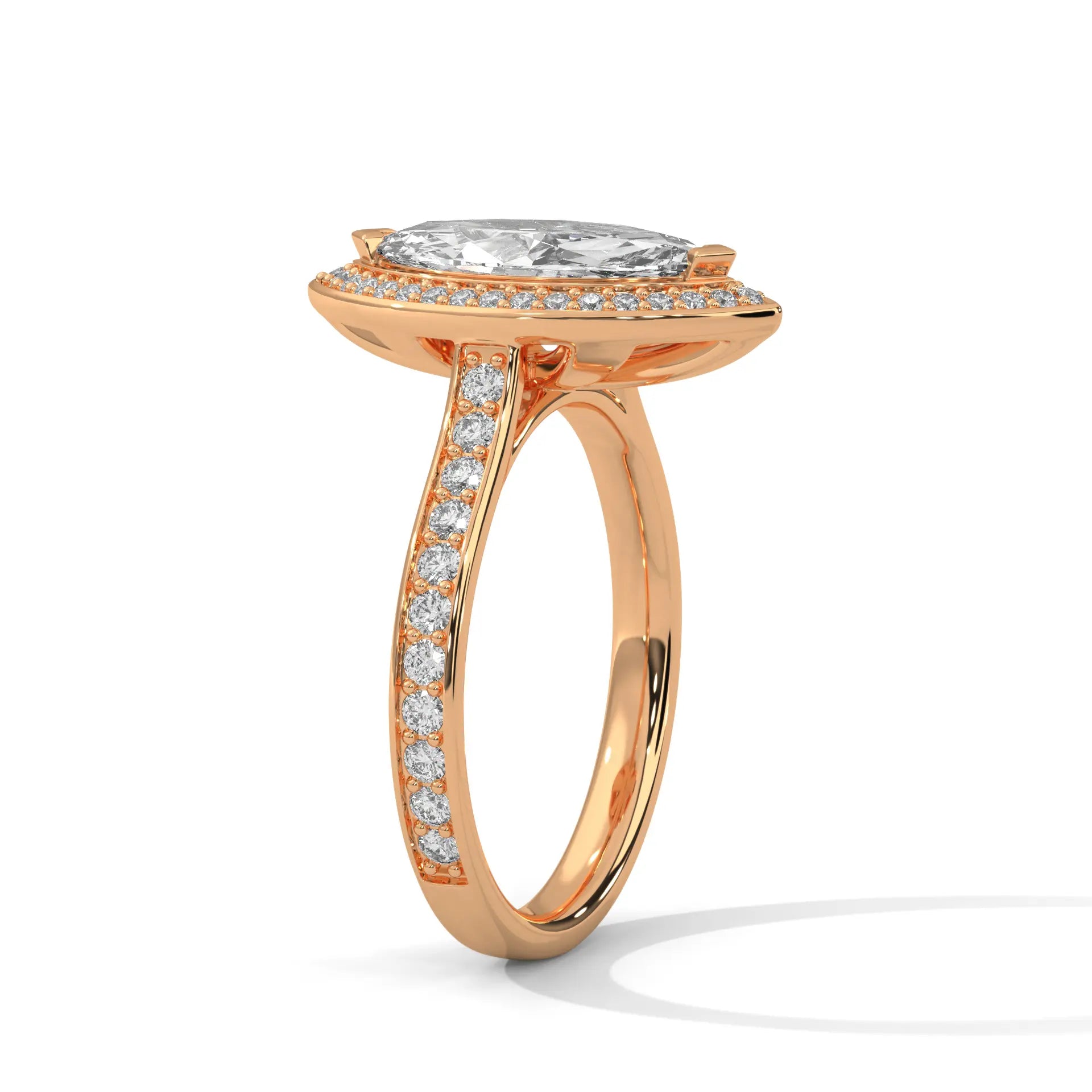 MJBS48 - Cathedral Style Marquise Bezel Halo Wedding Ring