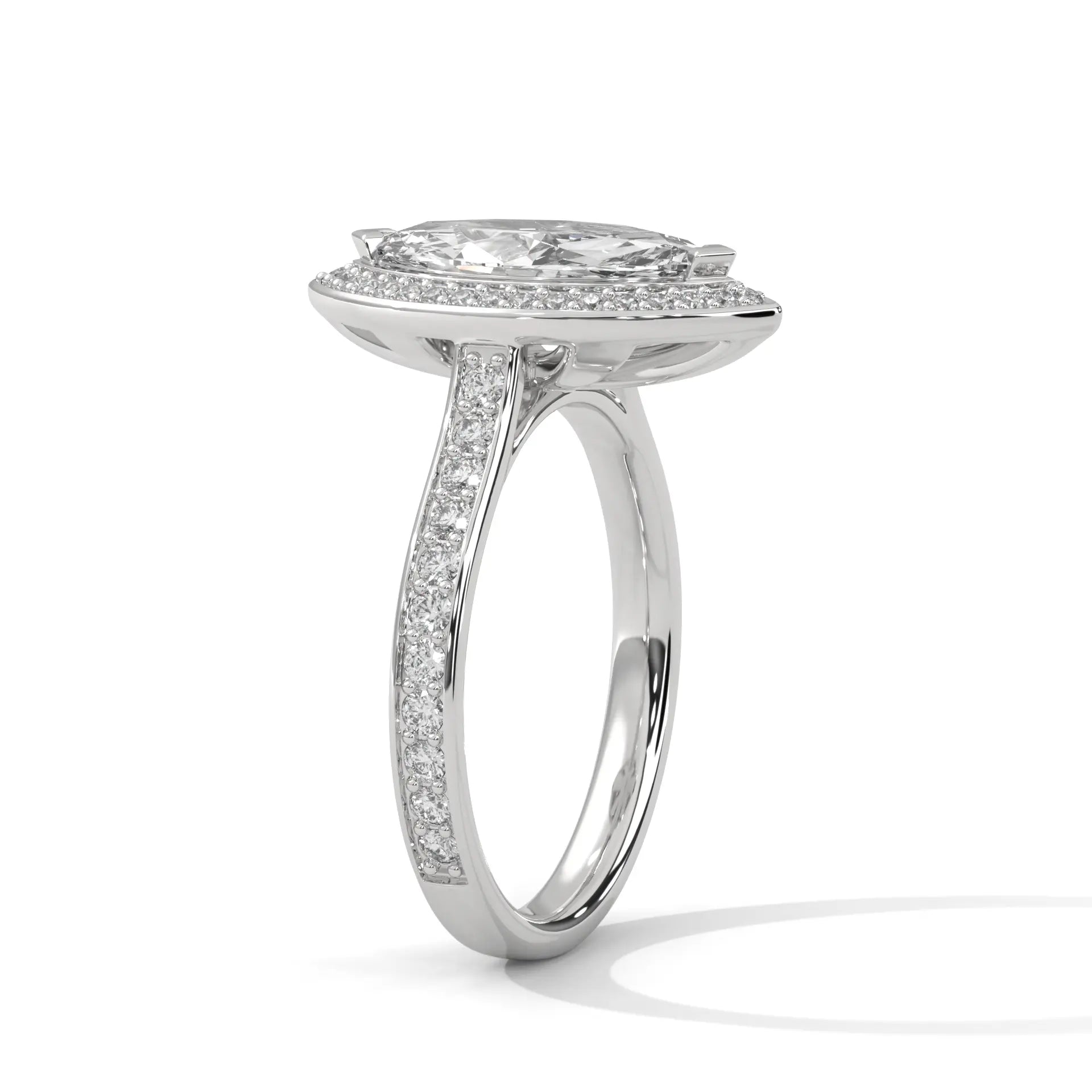 MJBS48 - Cathedral Style Marquise Bezel Halo Wedding Ring