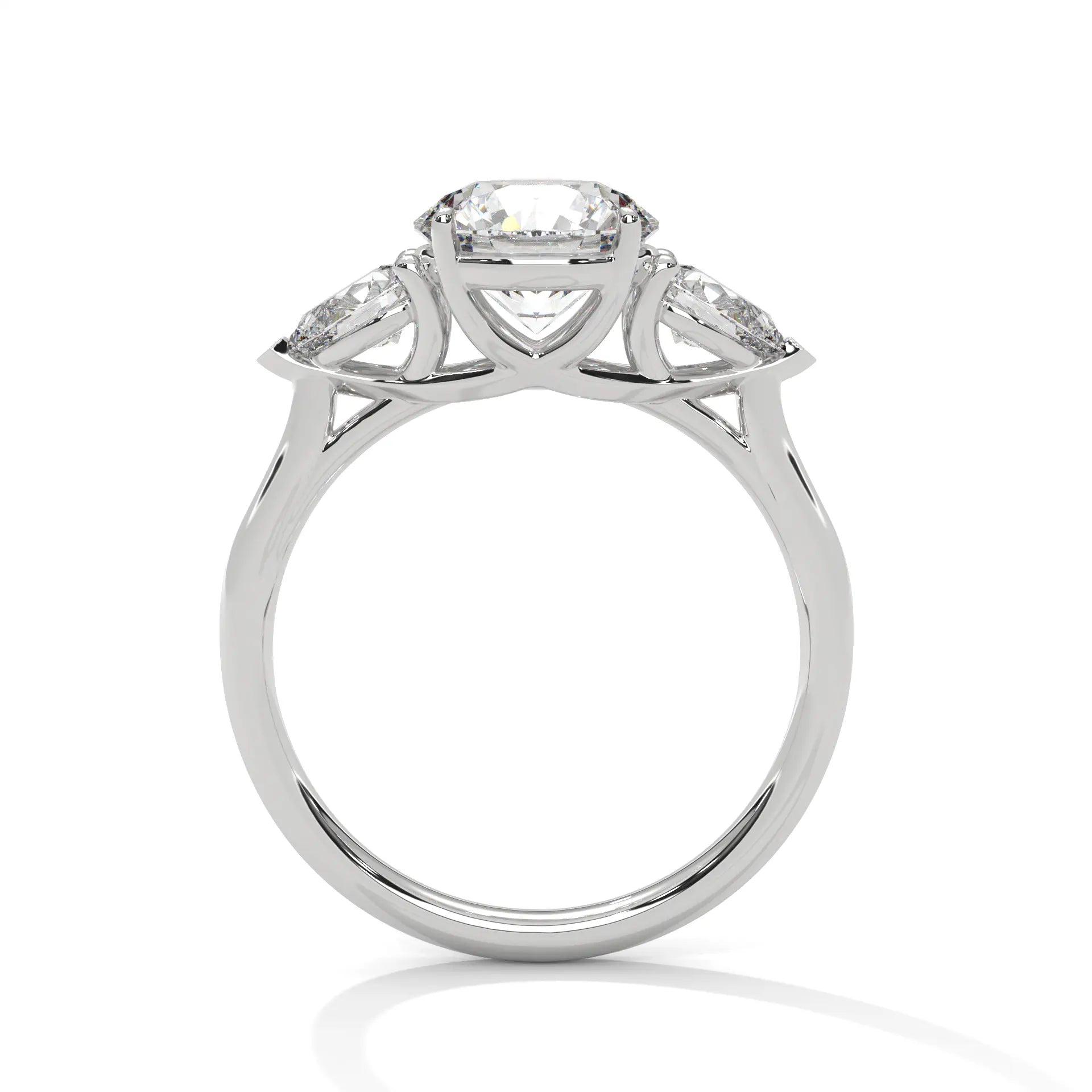 MJBS4 - Round Brilliant Three Stone Pear Accent Ring