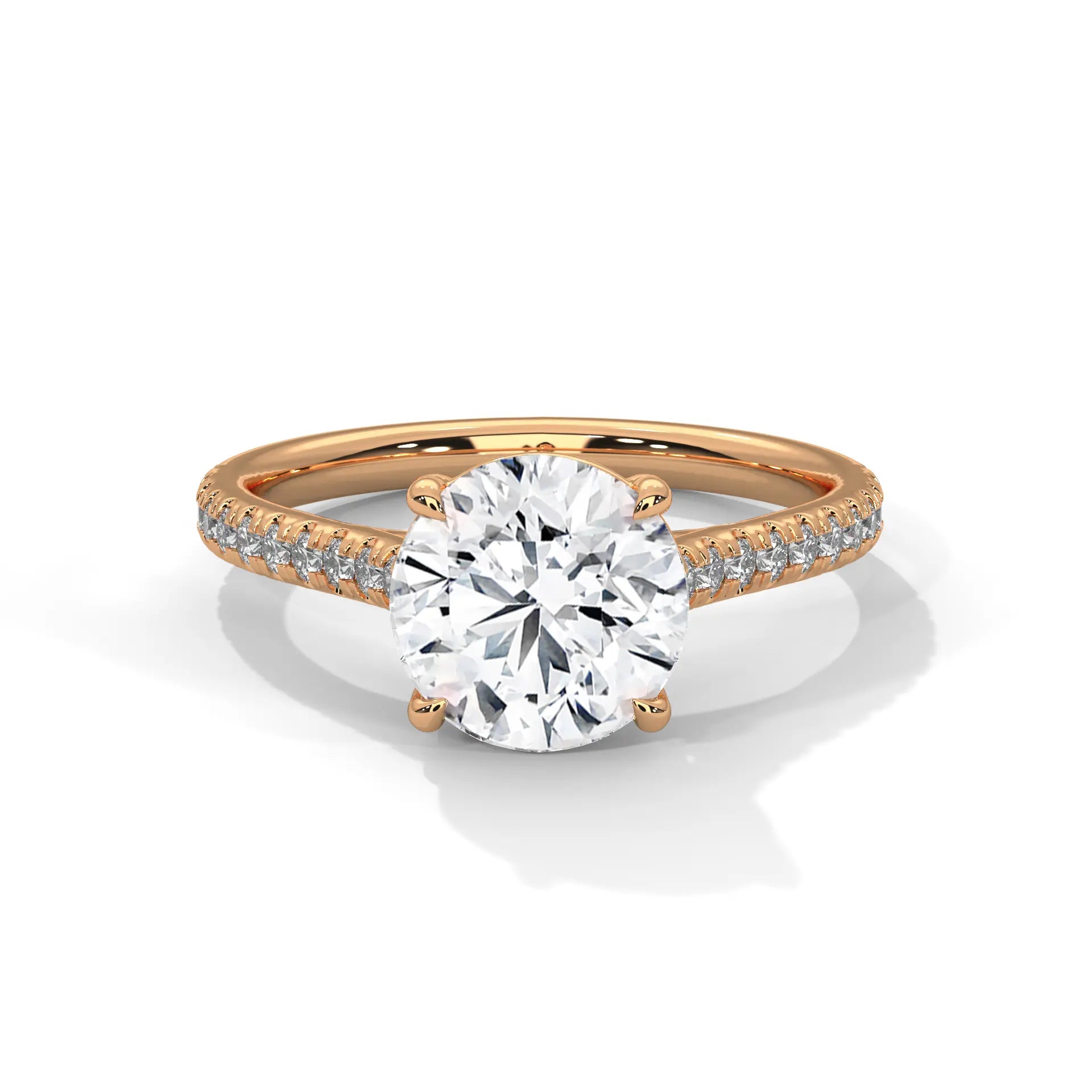 MJBS23 - Four-Prong Round Stone Pavé Accent Ring