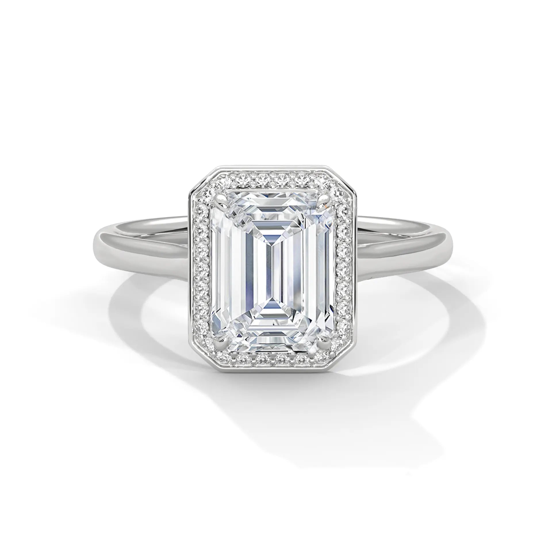 MJBS24 - Four-Prong Emerald Shape Halo Ring