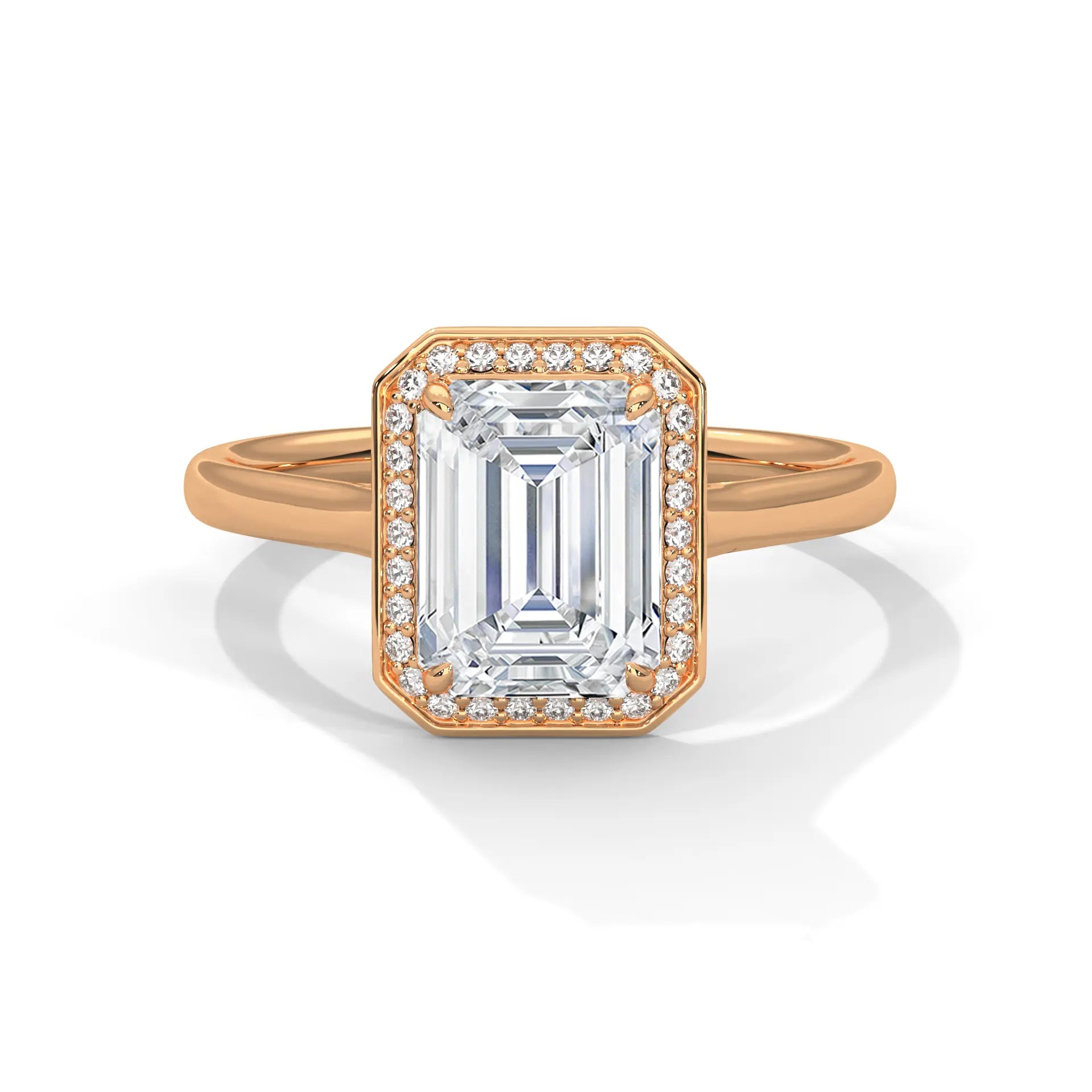 MJBS24 - Four-Prong Emerald Shape Halo Ring