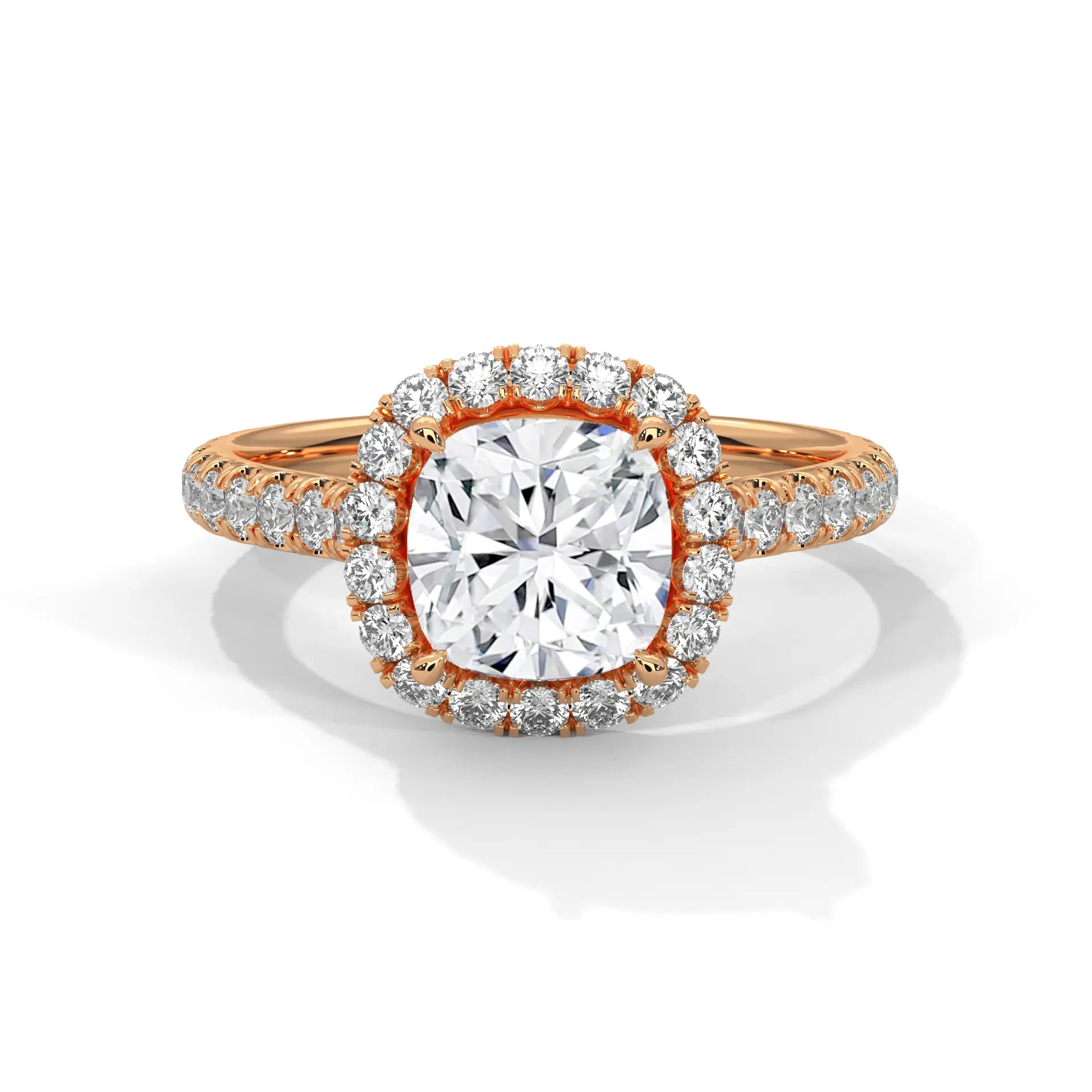 MJBS29 - Cathedral Style Cushion Halo Accent Wedding Ring
