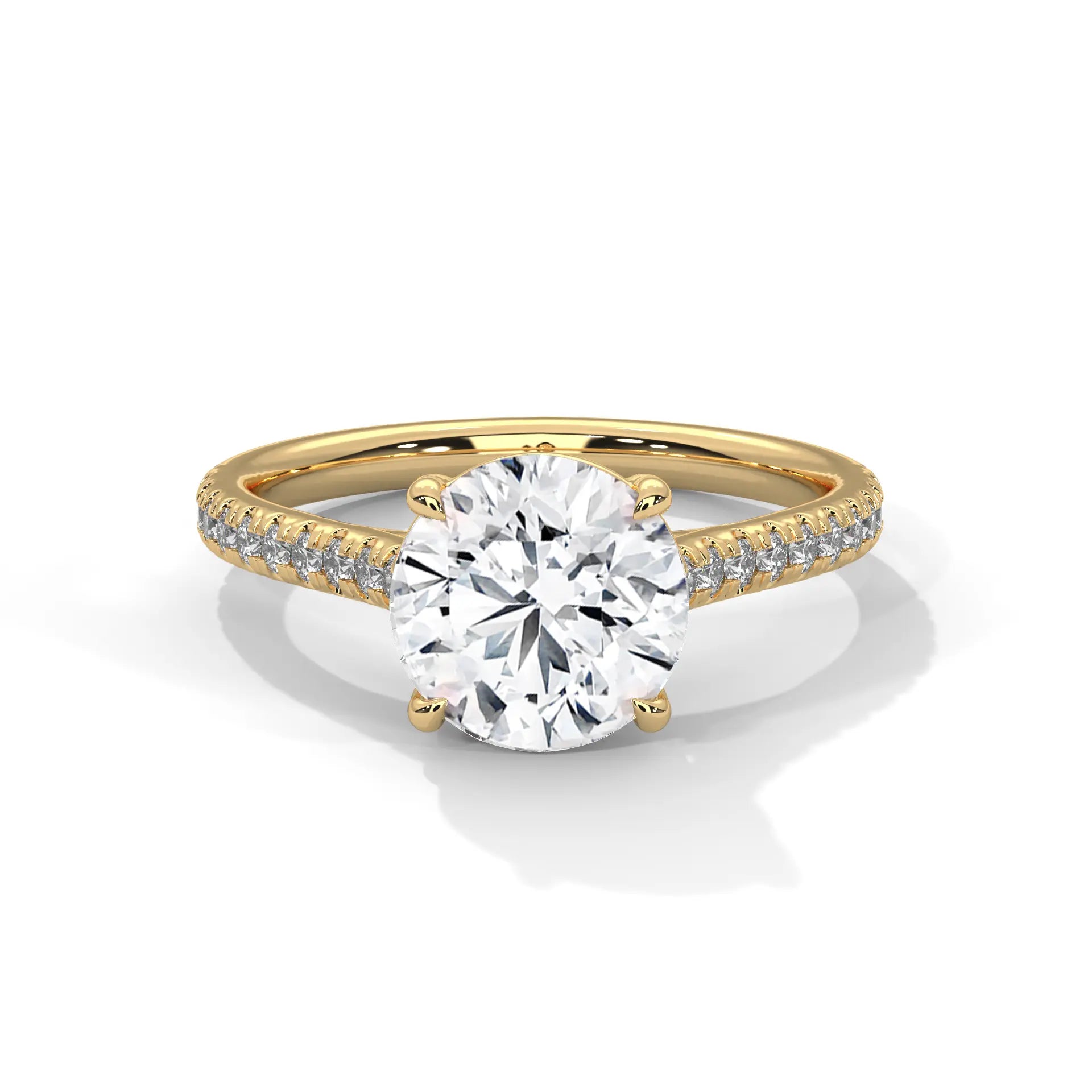 MJBS23 - Four-Prong Round Stone Pavé Accent Ring