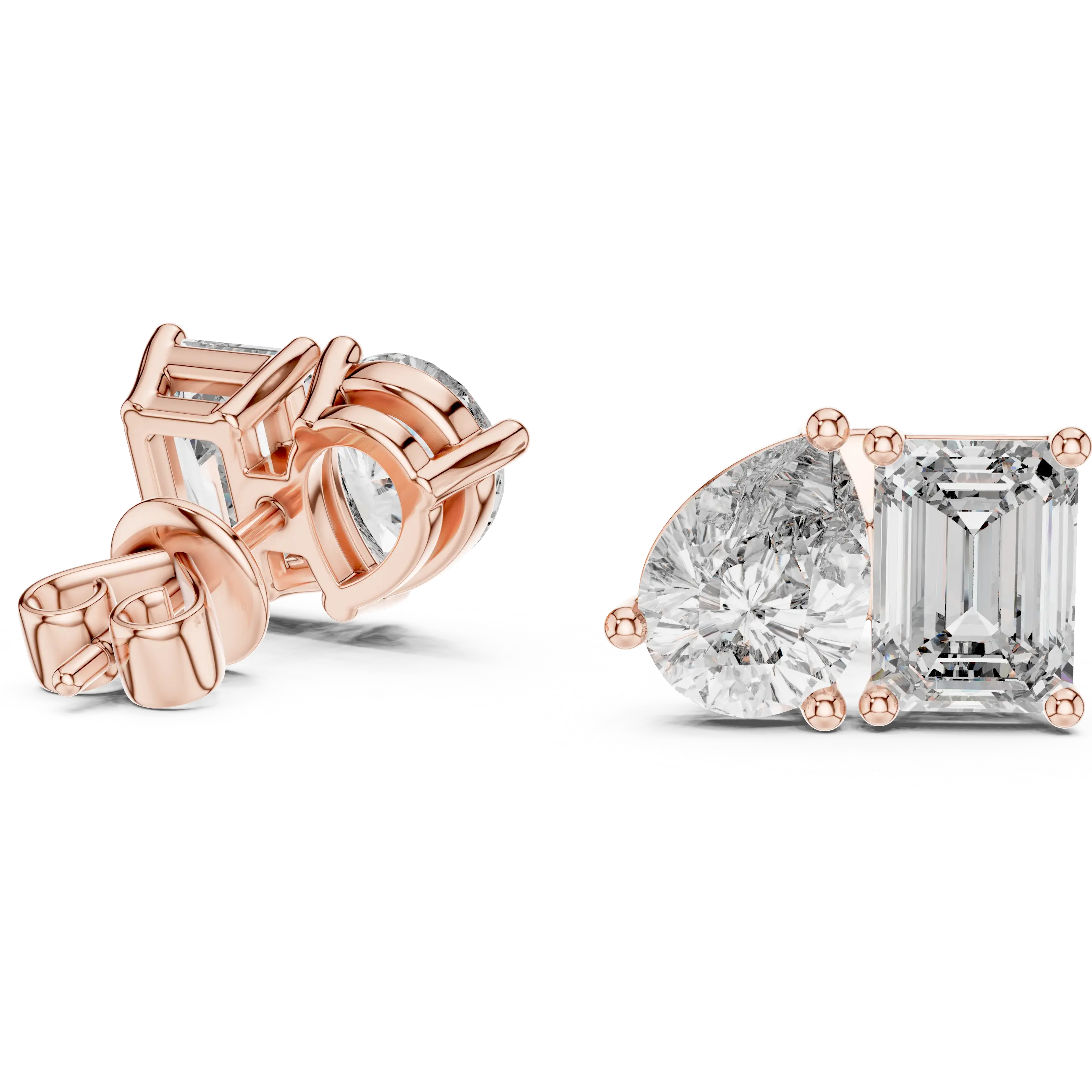 MJER21 - Pear and Emerald Cut Dual Stone Studs