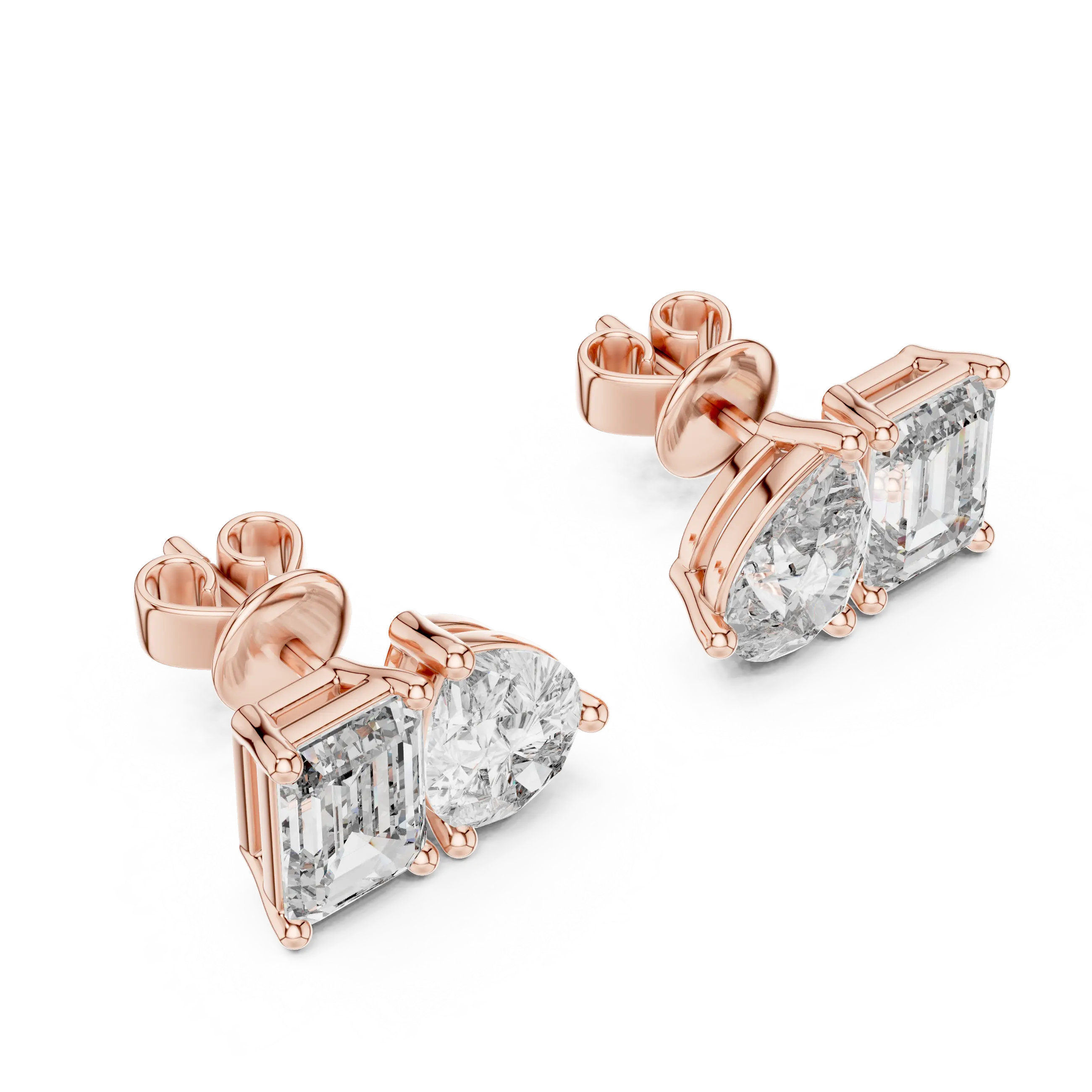 MJER21 - Pear and Emerald Cut Dual Stone Studs