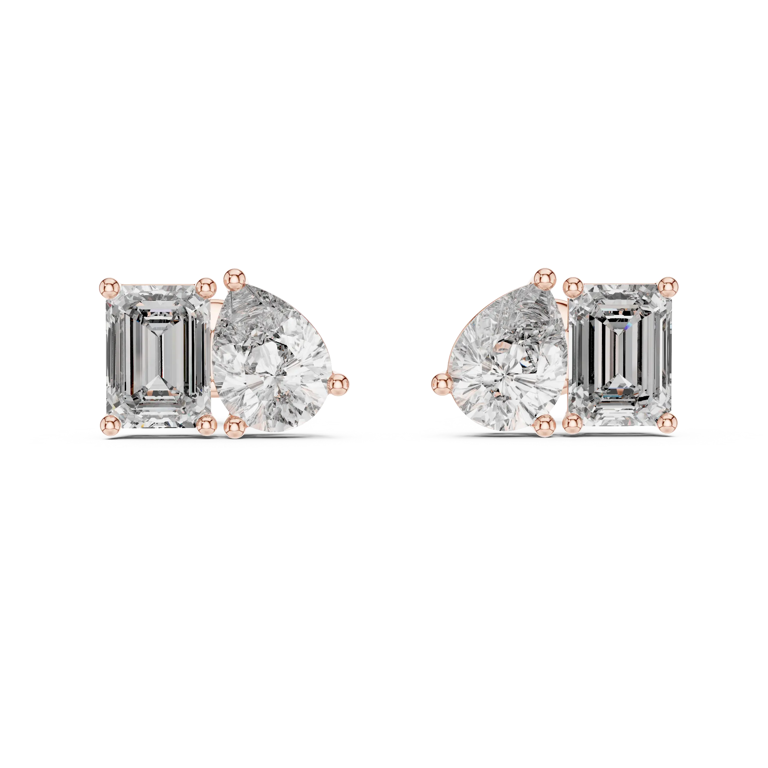 MJER21 - Pear and Emerald Cut Dual Stone Studs