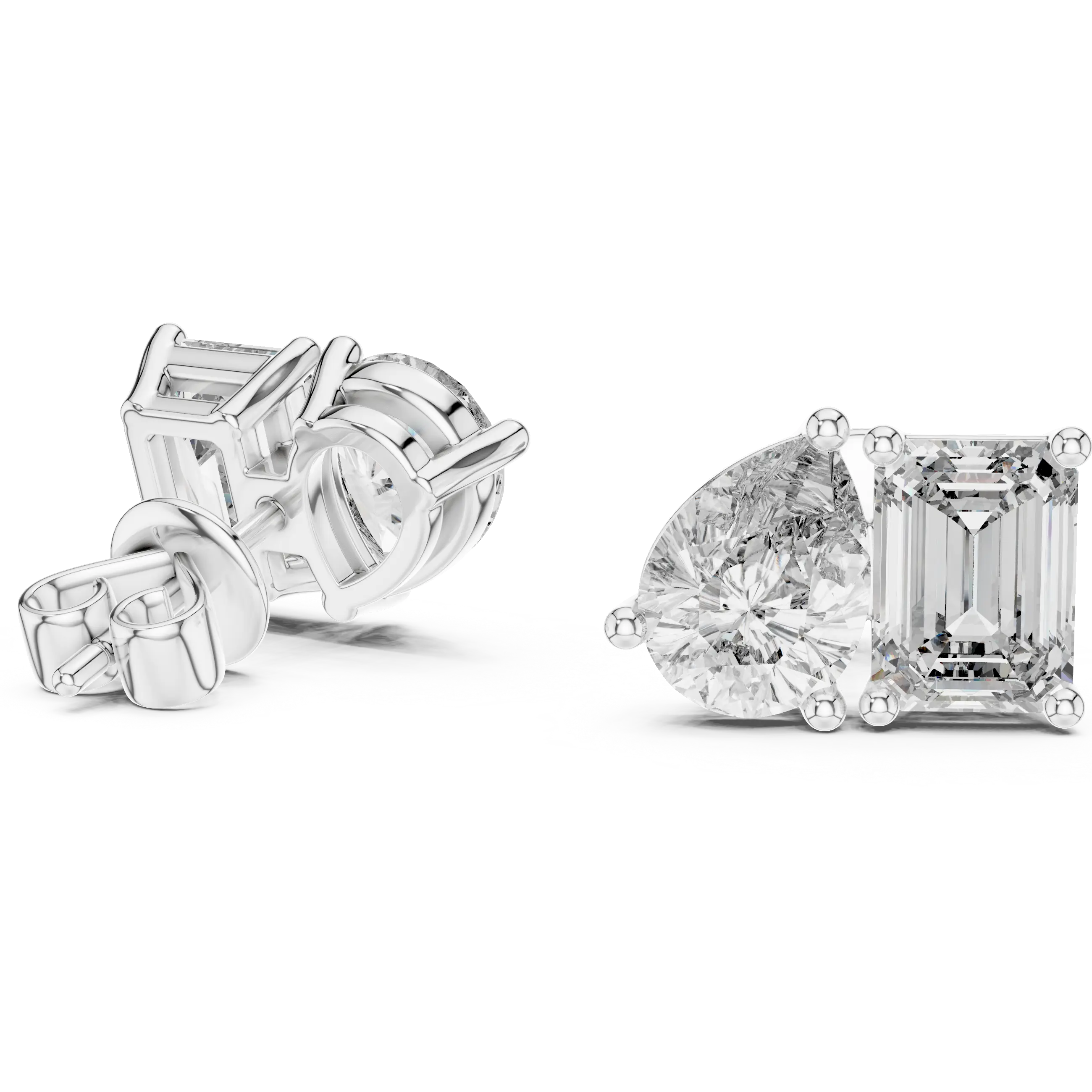 MJER21 - Pear and Emerald Cut Dual Stone Studs