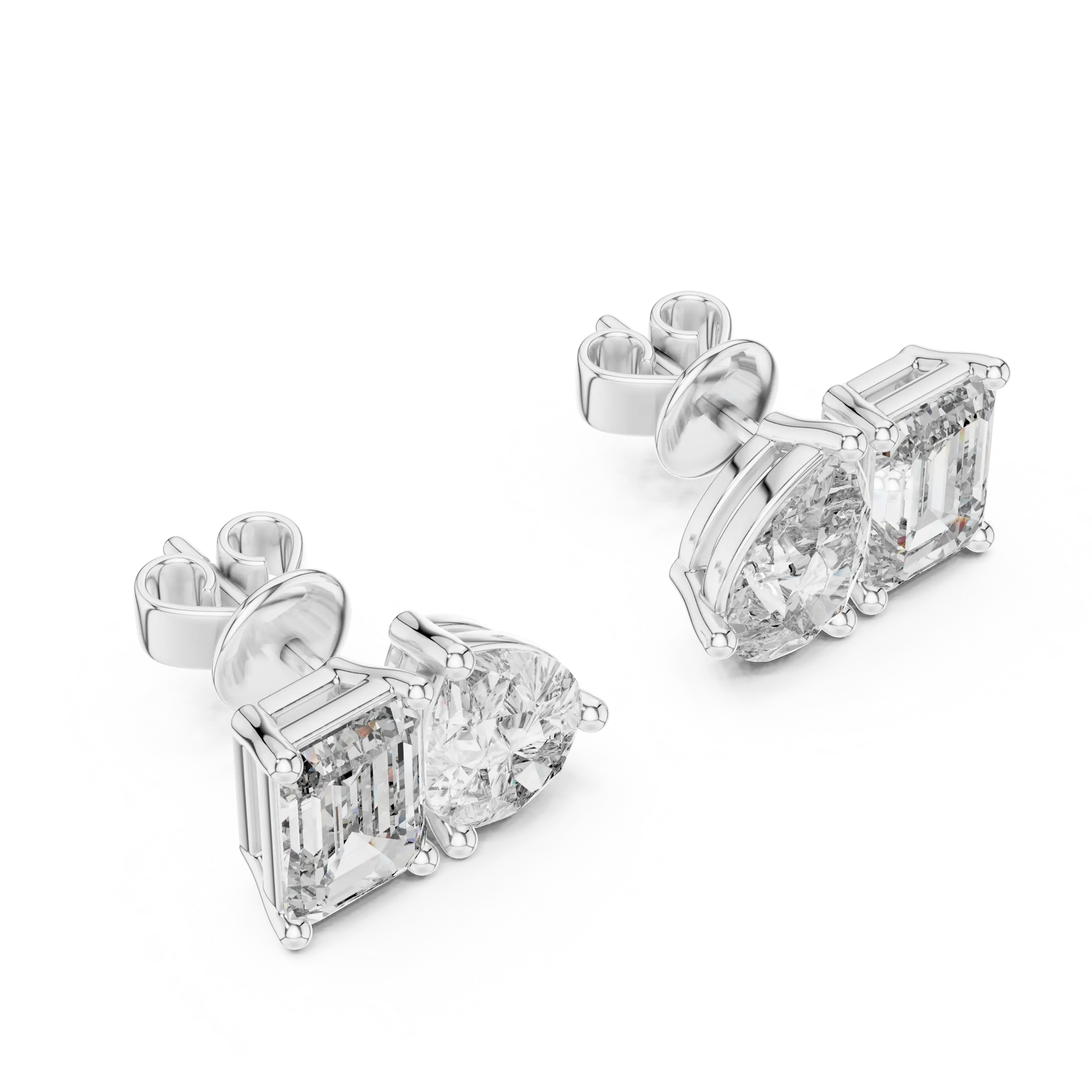 MJER21 - Pear and Emerald Cut Dual Stone Studs