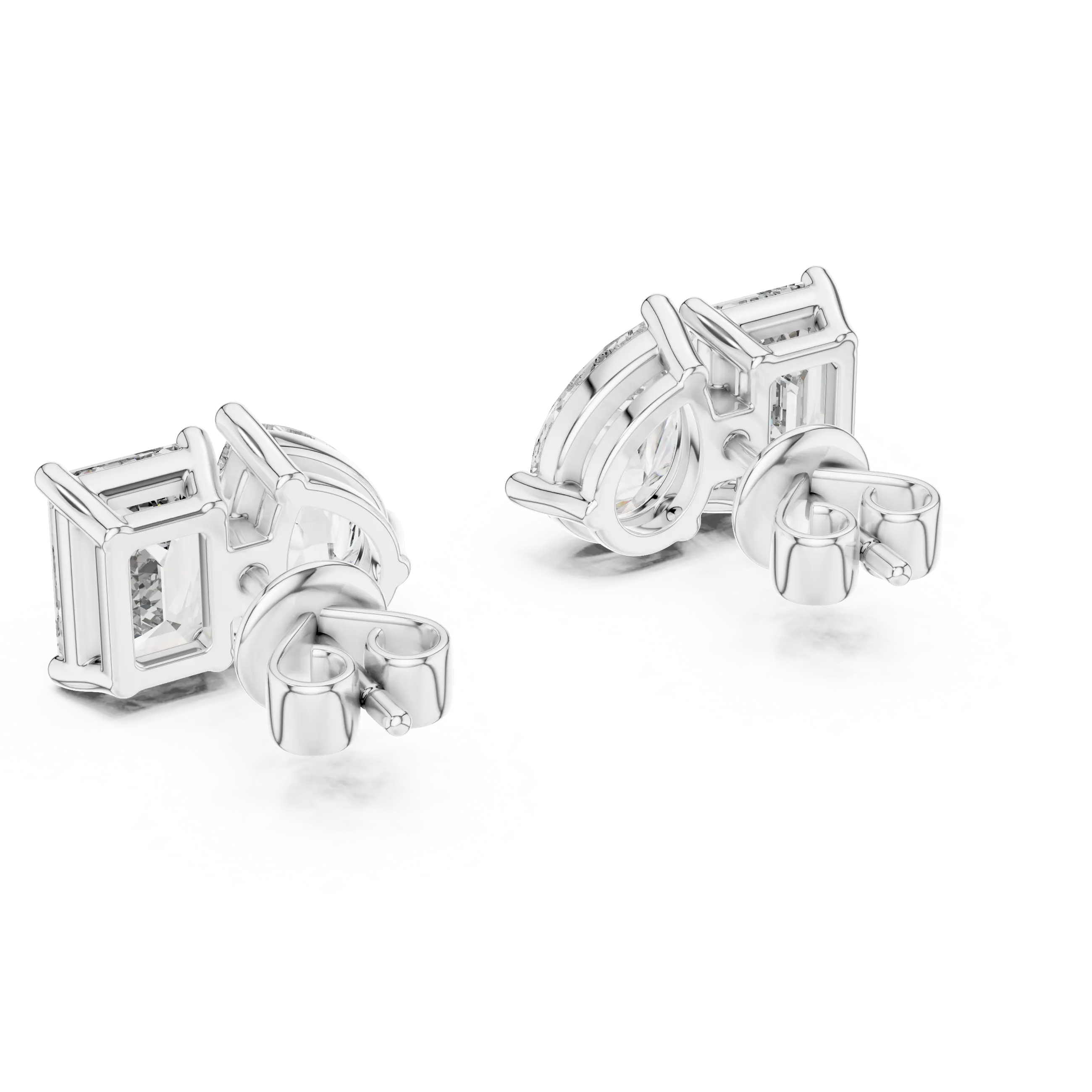 MJER21 - Pear and Emerald Cut Dual Stone Studs